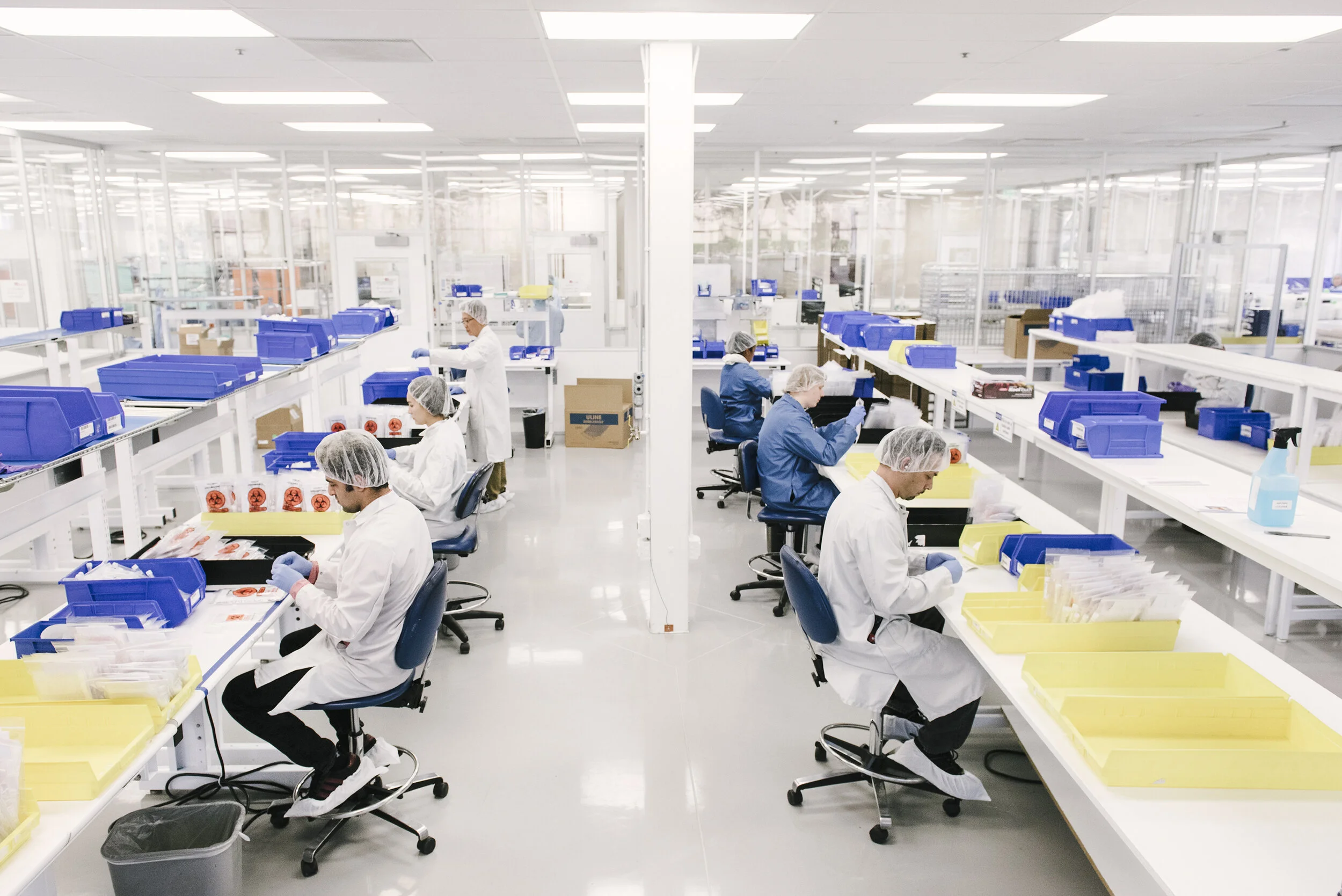  Assembly workers assemble Covid-19 testing kits at Evolve Manufacturing Technologies Inc., which has switched from making other medical equipment to making supplies for clients fighting the novel coronavirus, in Fremont, Calif, on Wednesday, April ,