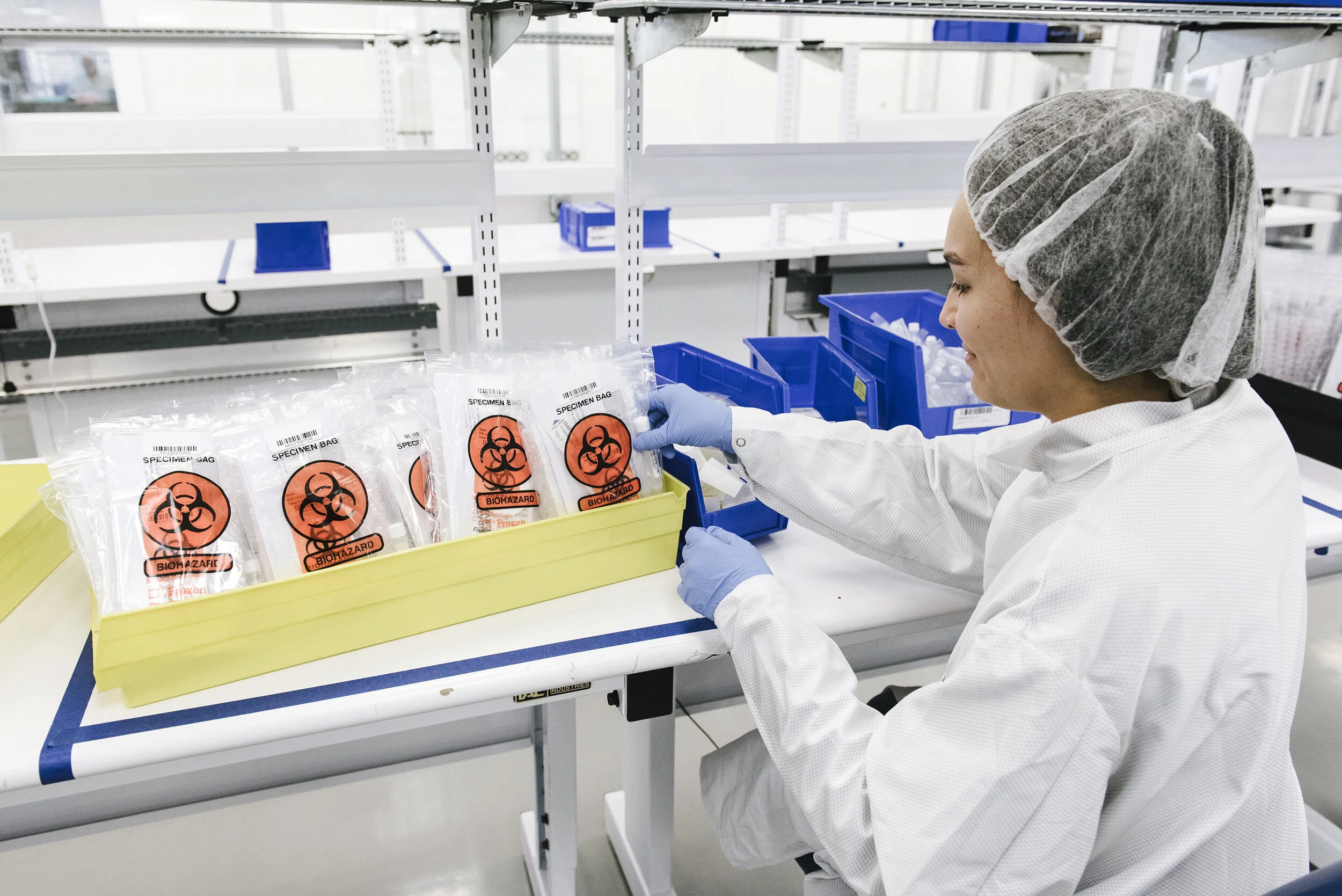 Assembly workers assemble Covid-19 testing kits at Evolve Manufacturing Technologies Inc., which has switched from making other medical equipment to making supplies for clients fighting the novel coronavirus, in Fremont, Calif, on Wednesday, April ,
