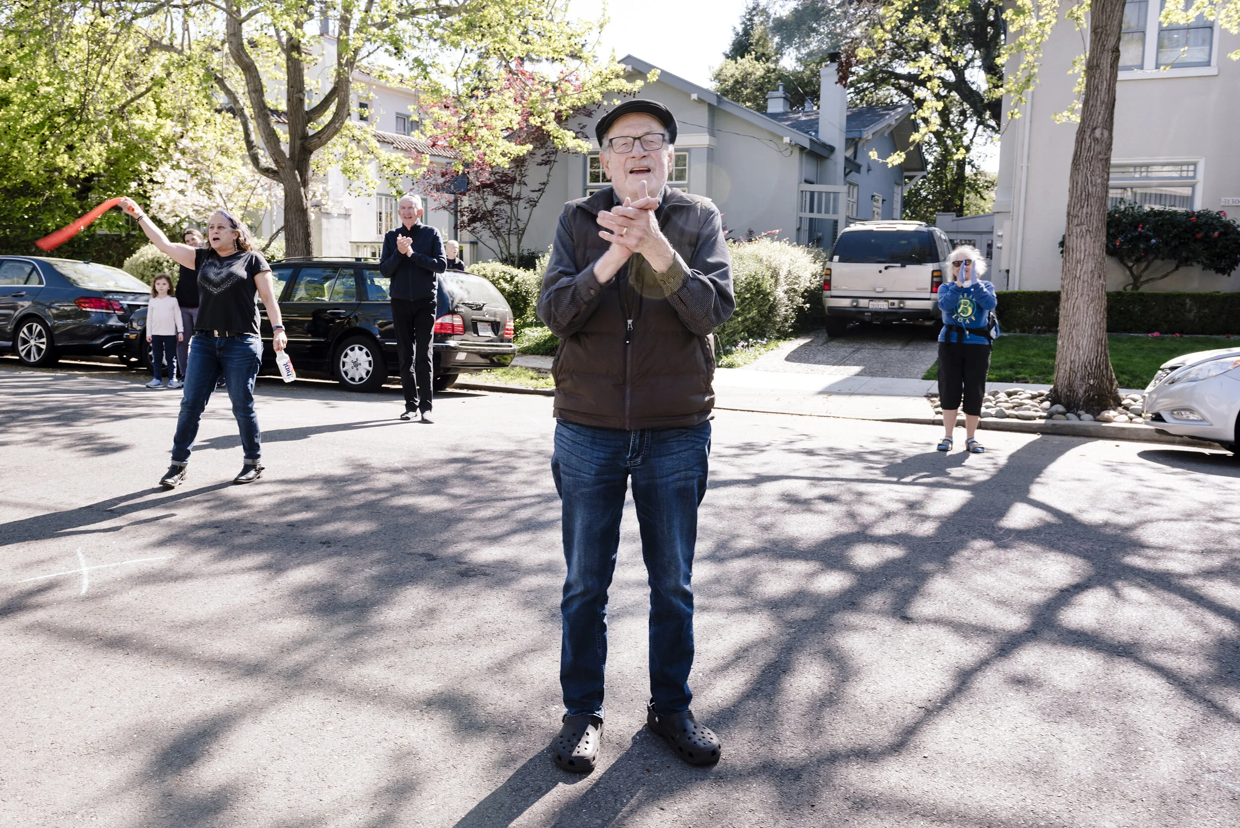  Zona Roberts turned 100.  To celebrate her friends and neighbors gathered and threw her a social distancing party outside her home in Berkeley, CA, April 1st, 2020. 