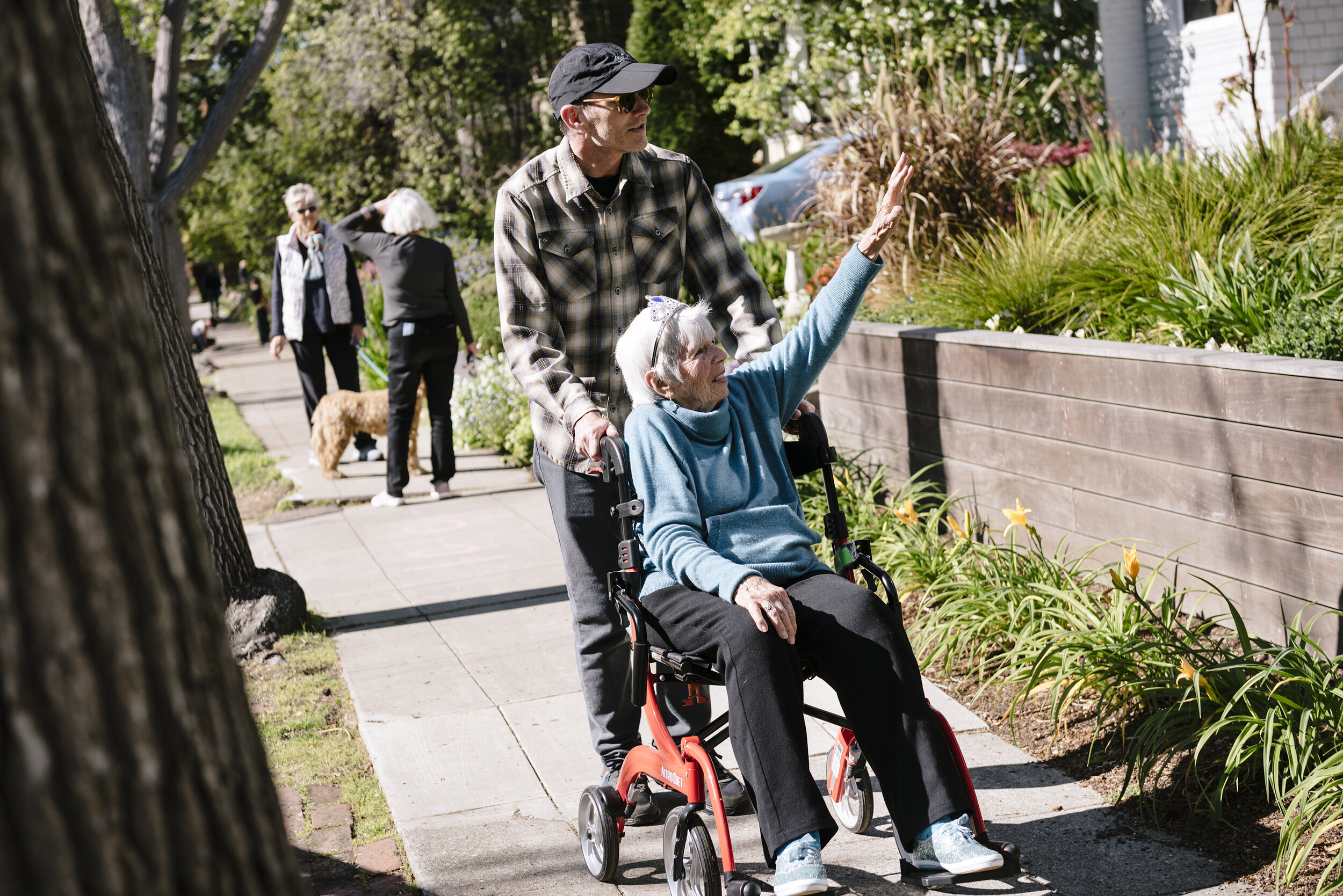  Zona Roberts turned 100.  To celebrate her friends and neighbors gathered and threw her a social distancing party outside her home in Berkeley, CA, April 1st, 2020. 