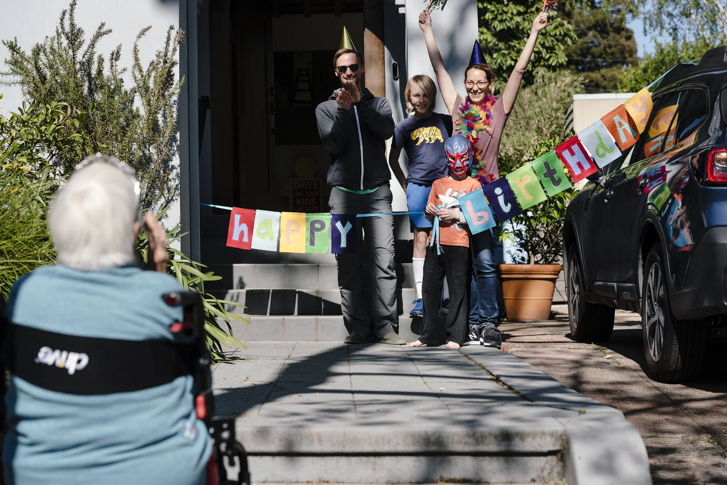  Zona Roberts turned 100.  To celebrate her friends and neighbors gathered and threw her a social distancing party outside her home in Berkeley, CA, April 1st, 2020. 