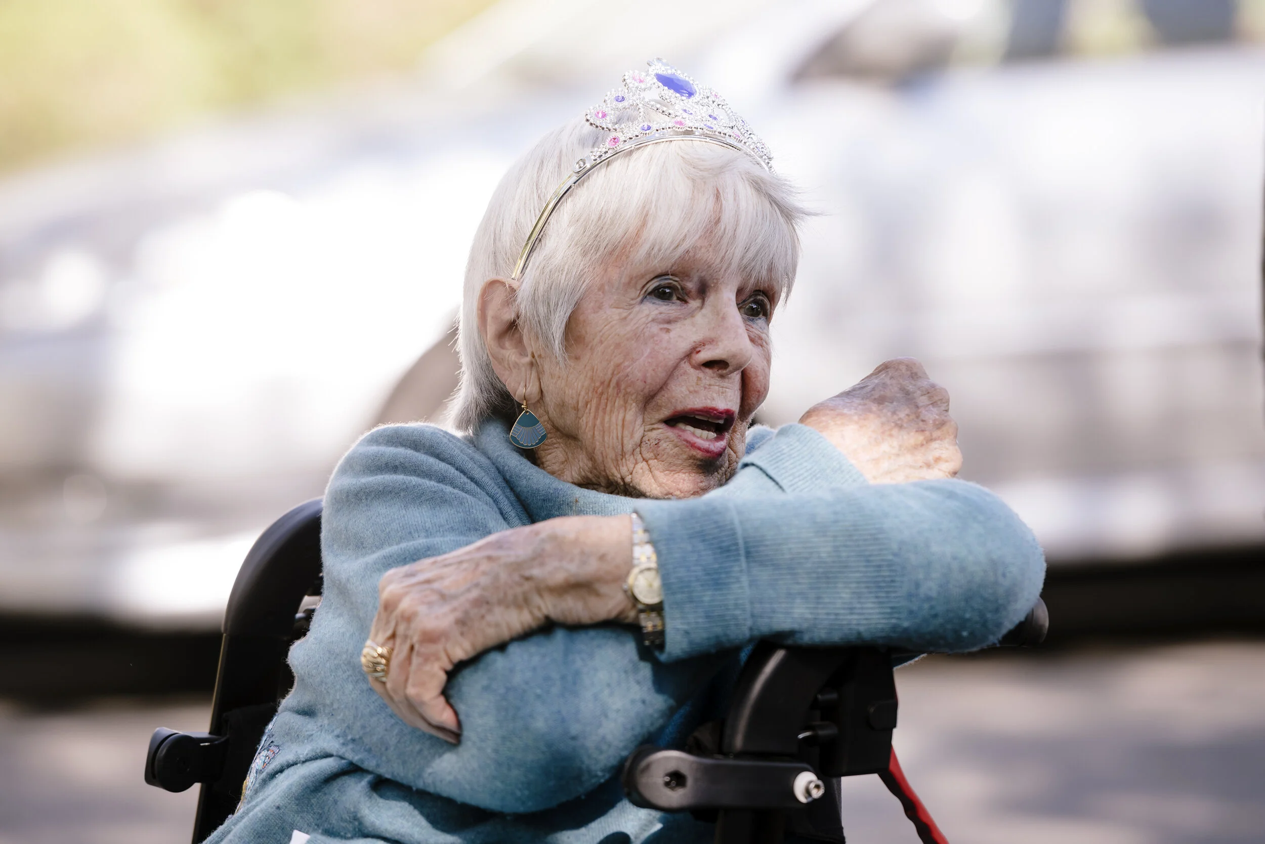  Zona Roberts turned 100.  To celebrate her friends and neighbors gathered and threw her a social distancing party outside her home in Berkeley, CA, April 1st, 2020. 