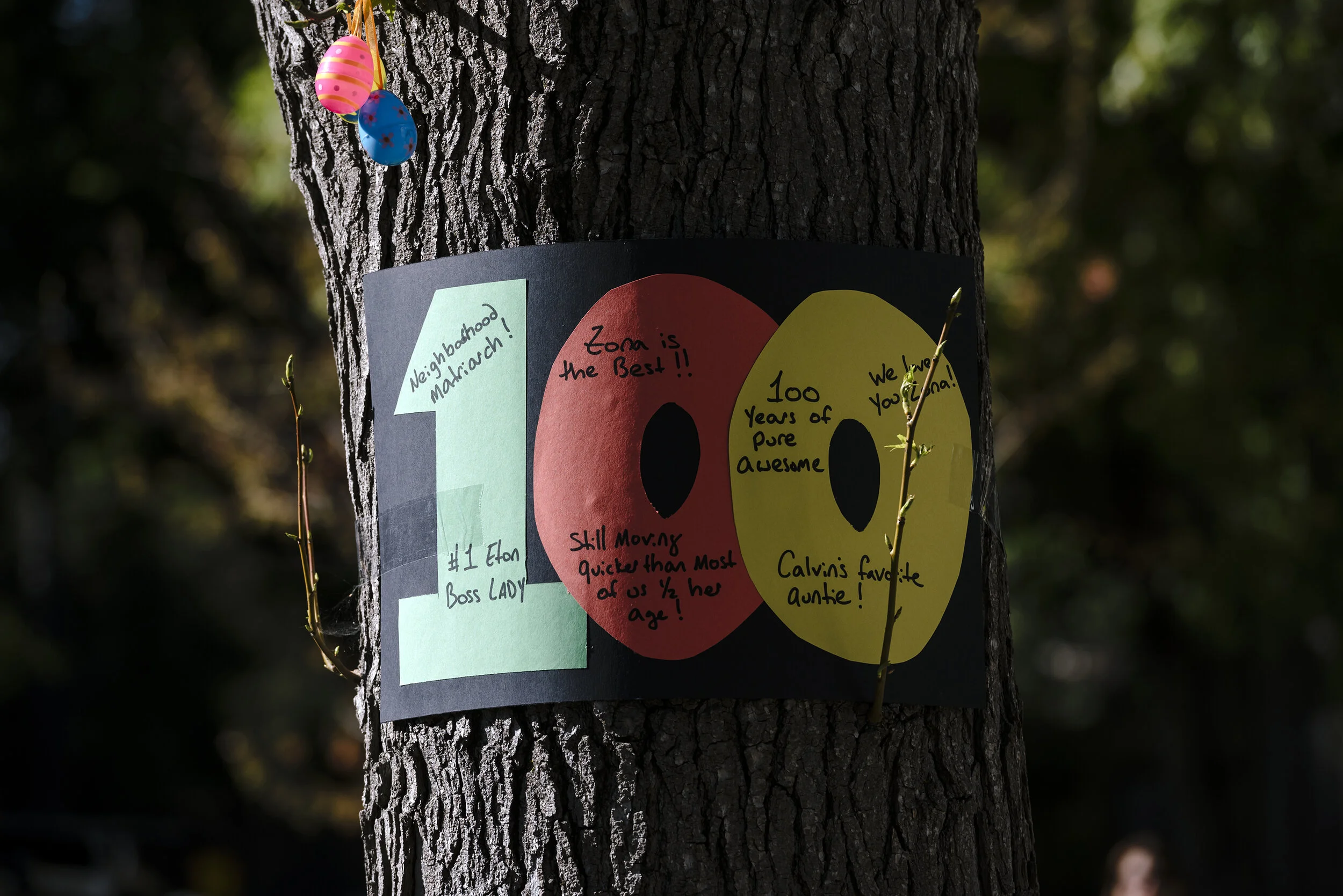  Zona Roberts turned 100.  To celebrate her friends and neighbors gathered and threw her a social distancing party outside her home in Berkeley, CA, April 1st, 2020. 