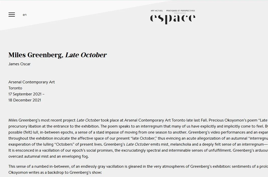 Miles Greenberg, Late October