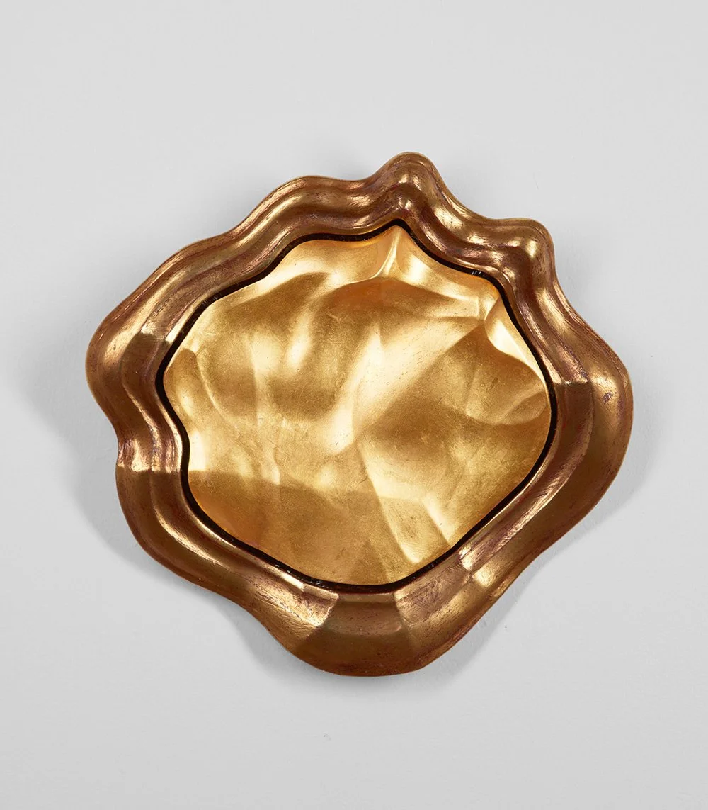 Evan Penny  -  GUILDED BODY FORM-2 with frame , 2024  Resin, gold leaf  12" x 12" x 2" (30.5 x 30.5 x 5.1 cm)