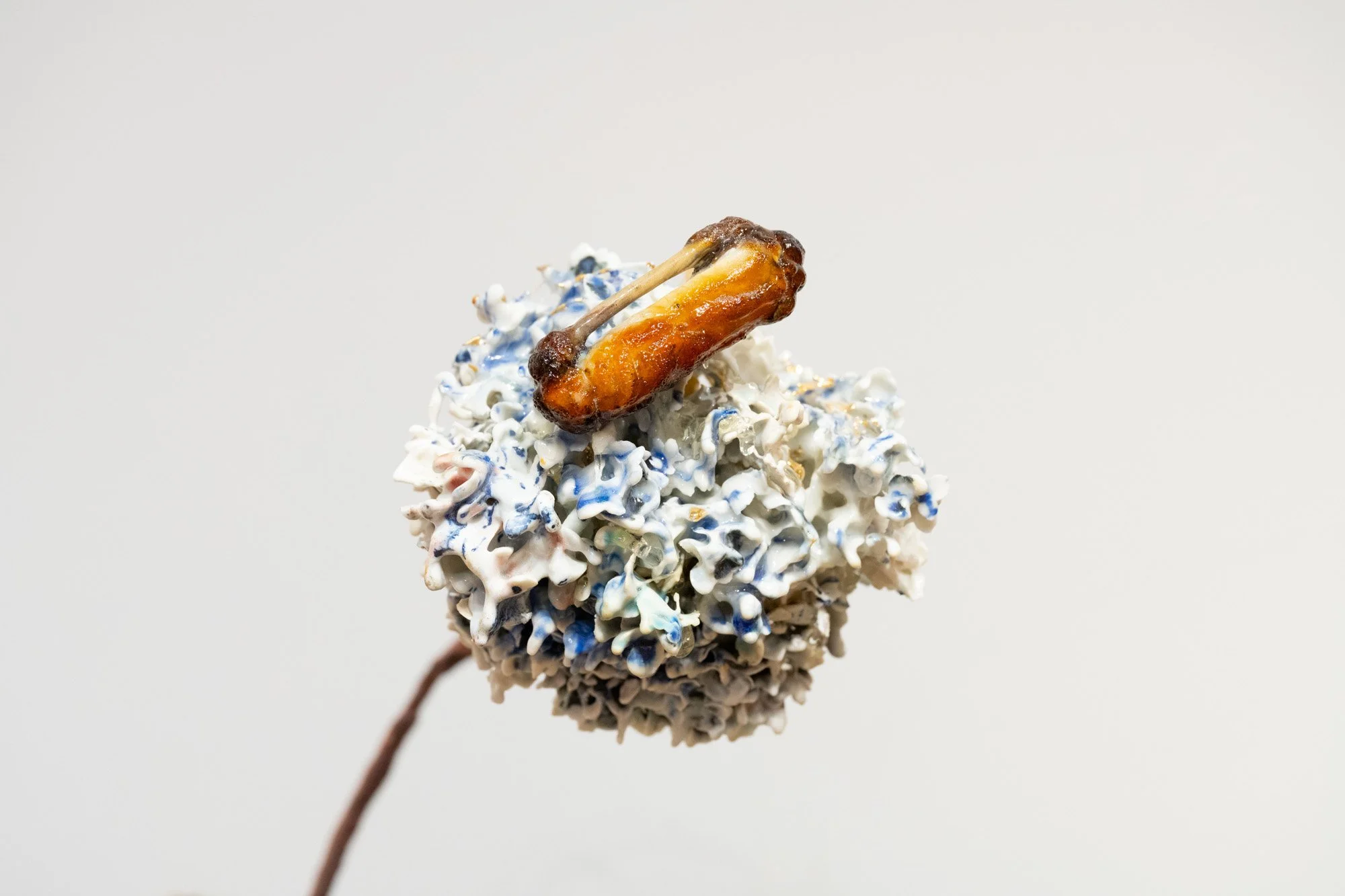   Rebecca Manson,   Barbecue , 2024 Porcelaine, vernis, adhésifs, verre /&nbsp;Porcelain, glaze, adhesives, glass. Dimensions variables / varying dimensions. © Studio Lux 