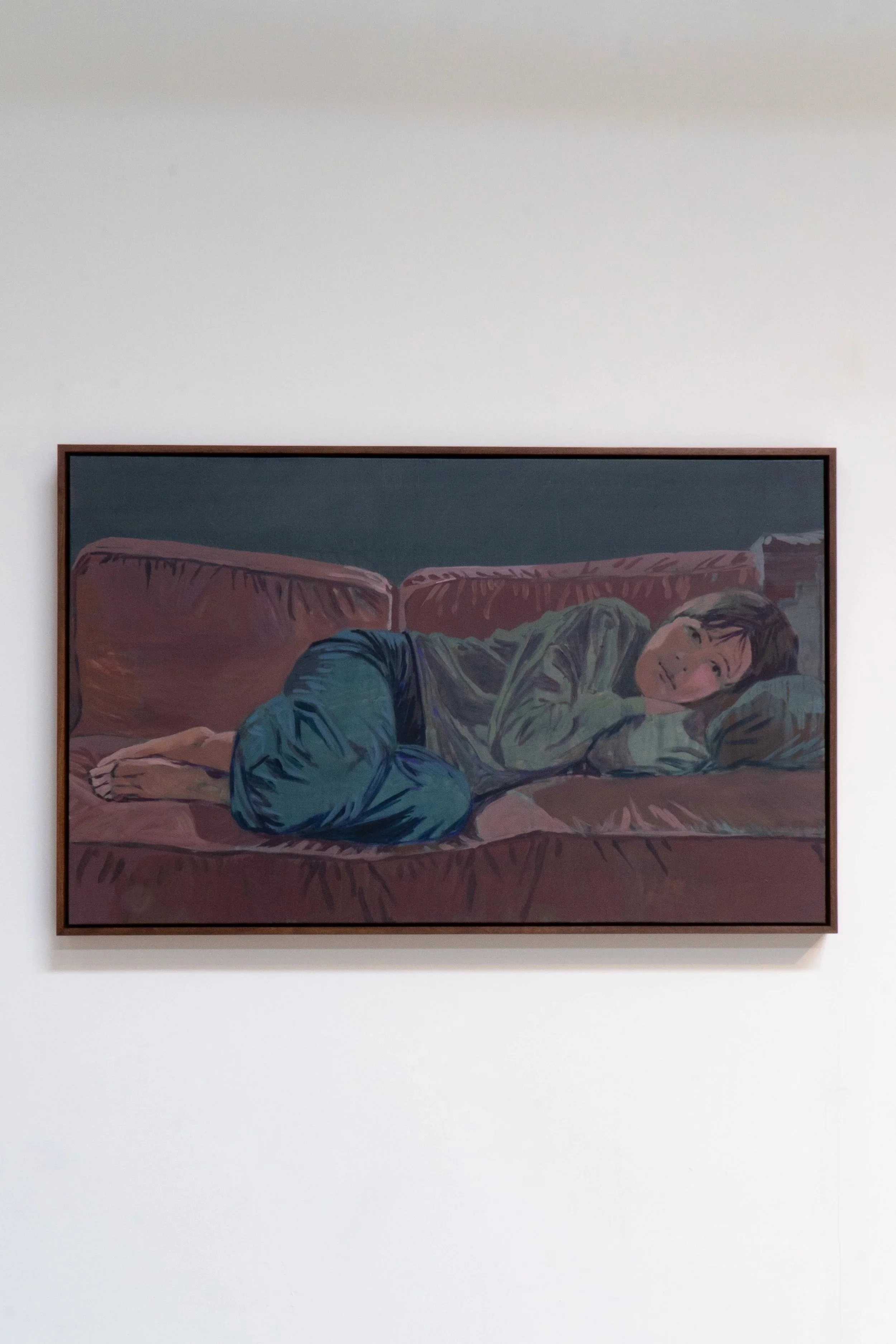   Claire Tabouret,   The Pink Couch , 2025                                                                         Acrylique sur toile / Acrylic on canvas                                                          31 ½ x 51 cm / 3/16 x 1 3/8 in.   