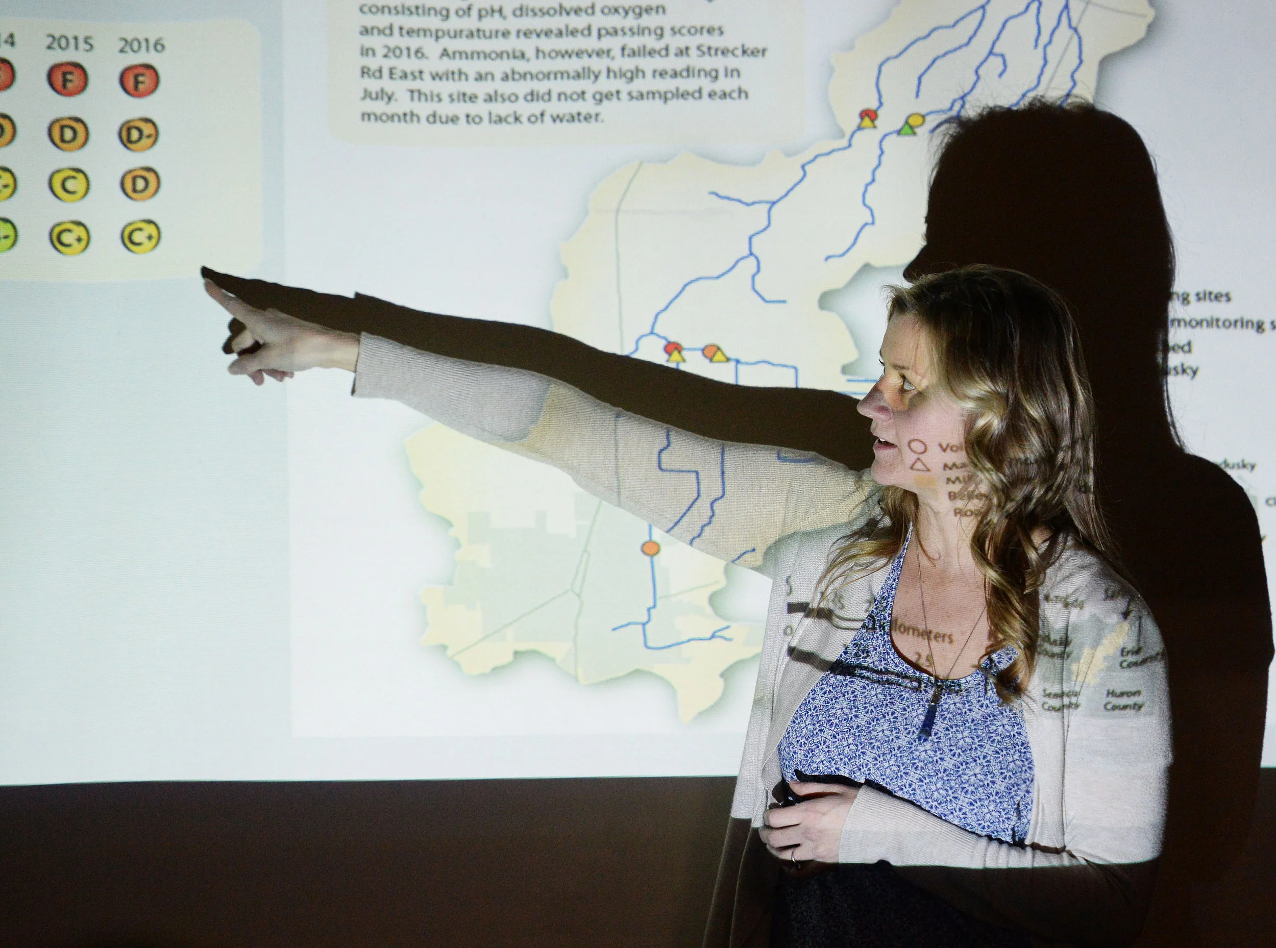  Firelands Coastal Tributaries Watershed Coordinator Bre Hohman gives a presentation about the data collected for the annual report cards of area creek watersheds during a chili dinner at the Erie County Fairgrounds on Wednesday, March 22, 2017. 