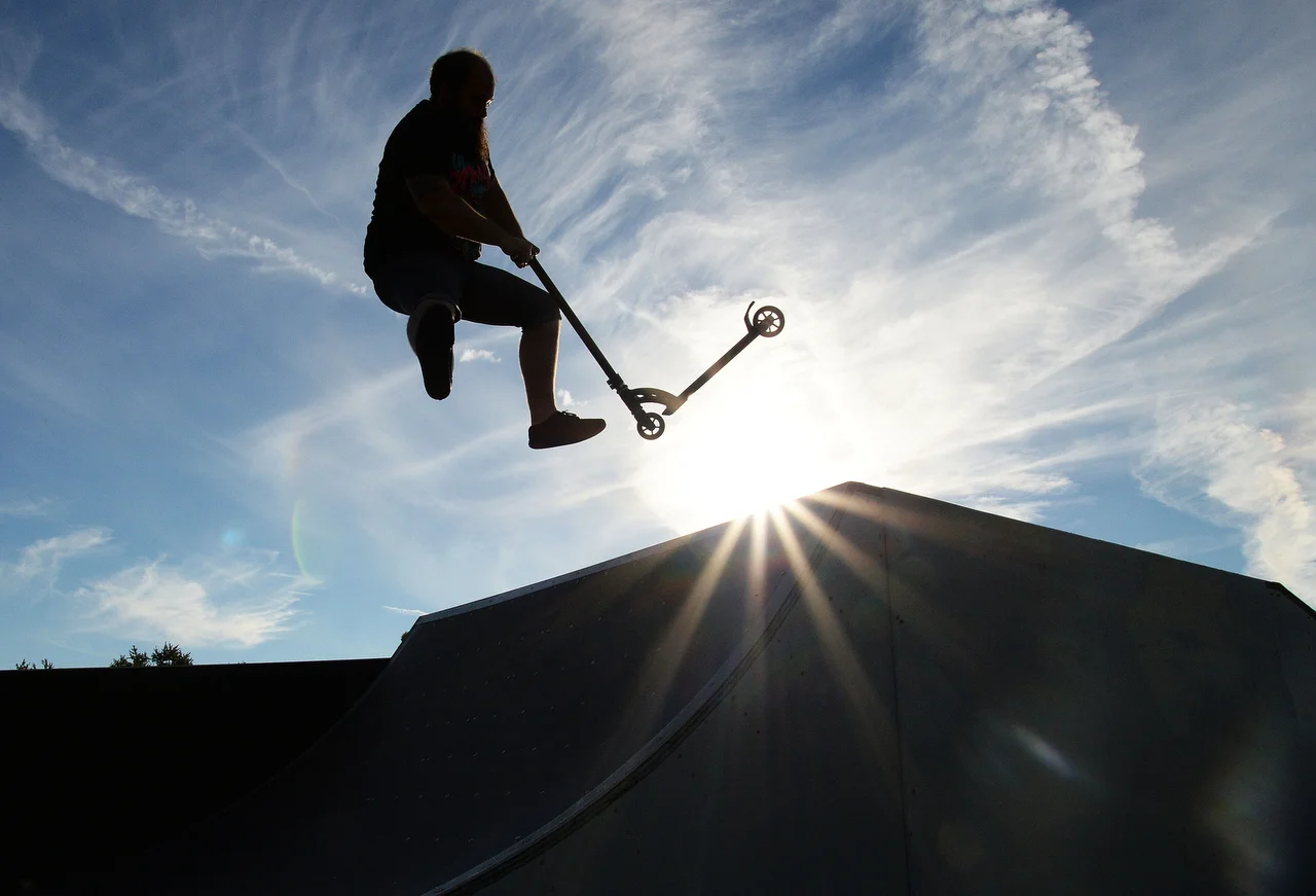 On Thursday, Sept. 15, 2016, Kyle Johnson attempts a trick at the skate park in Sandusky. 