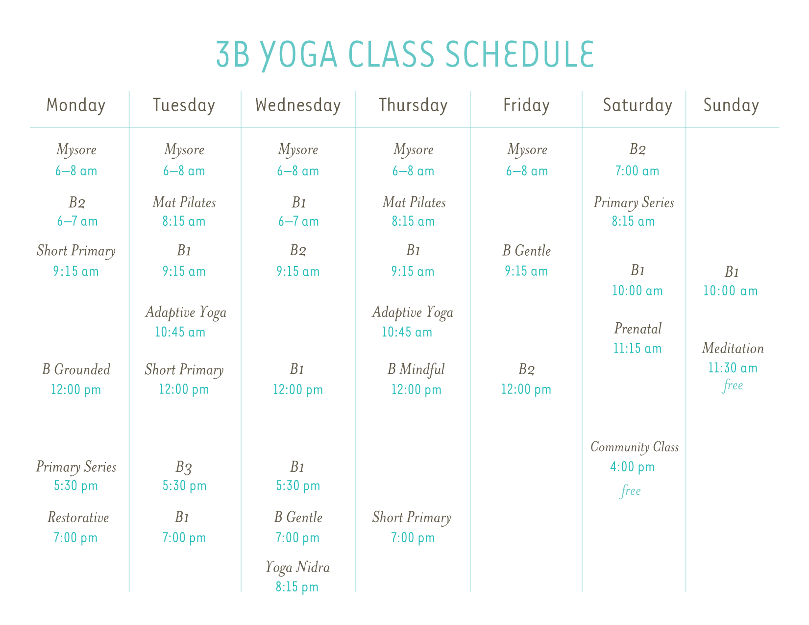3B Yoga - Class Schedule — 3B Yoga