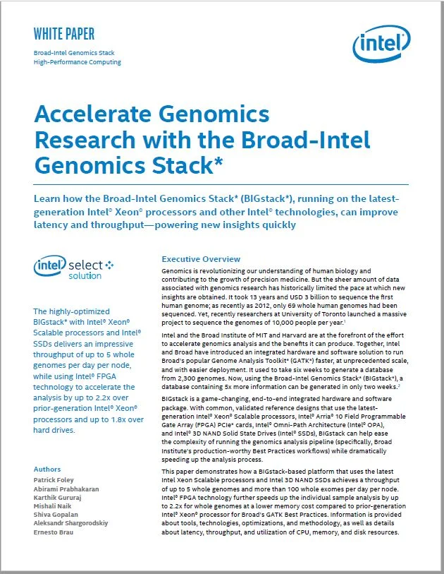 Accelerate Genomics Research with the Broad-Intel Genomics Stack* (BIGstack*)