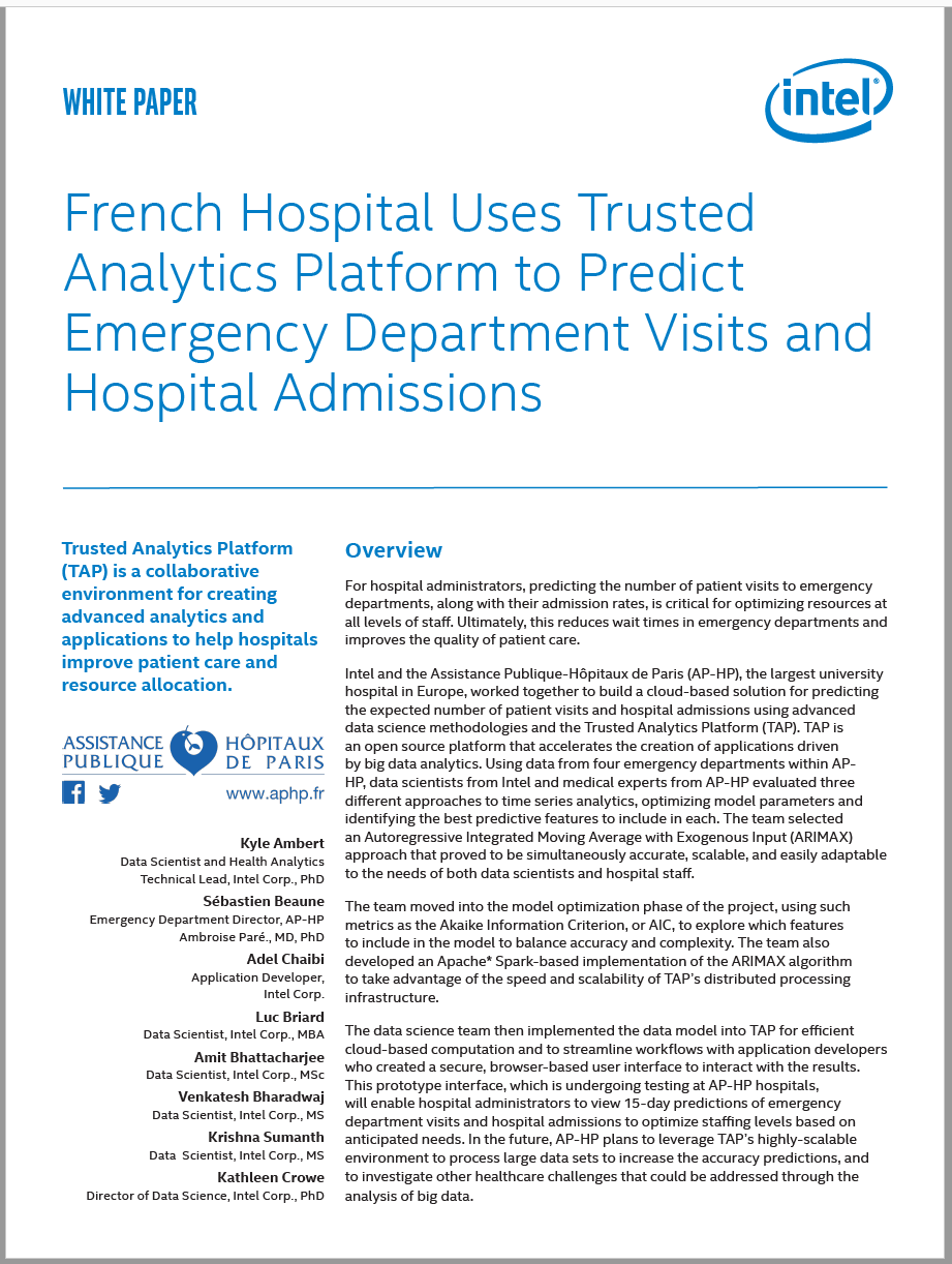 French Hospital AP-HP and Intel Predict ER Visits and Admissions