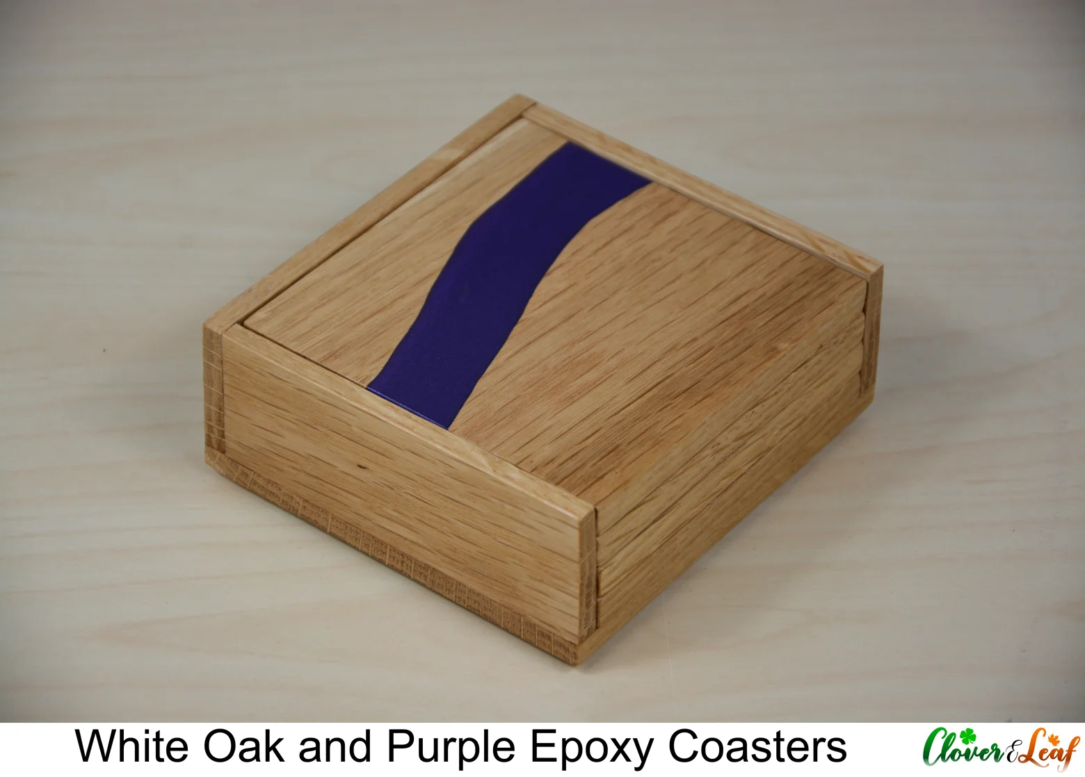 White Oak and Purple Inlay Coasters - Coasters In Holder.jpg