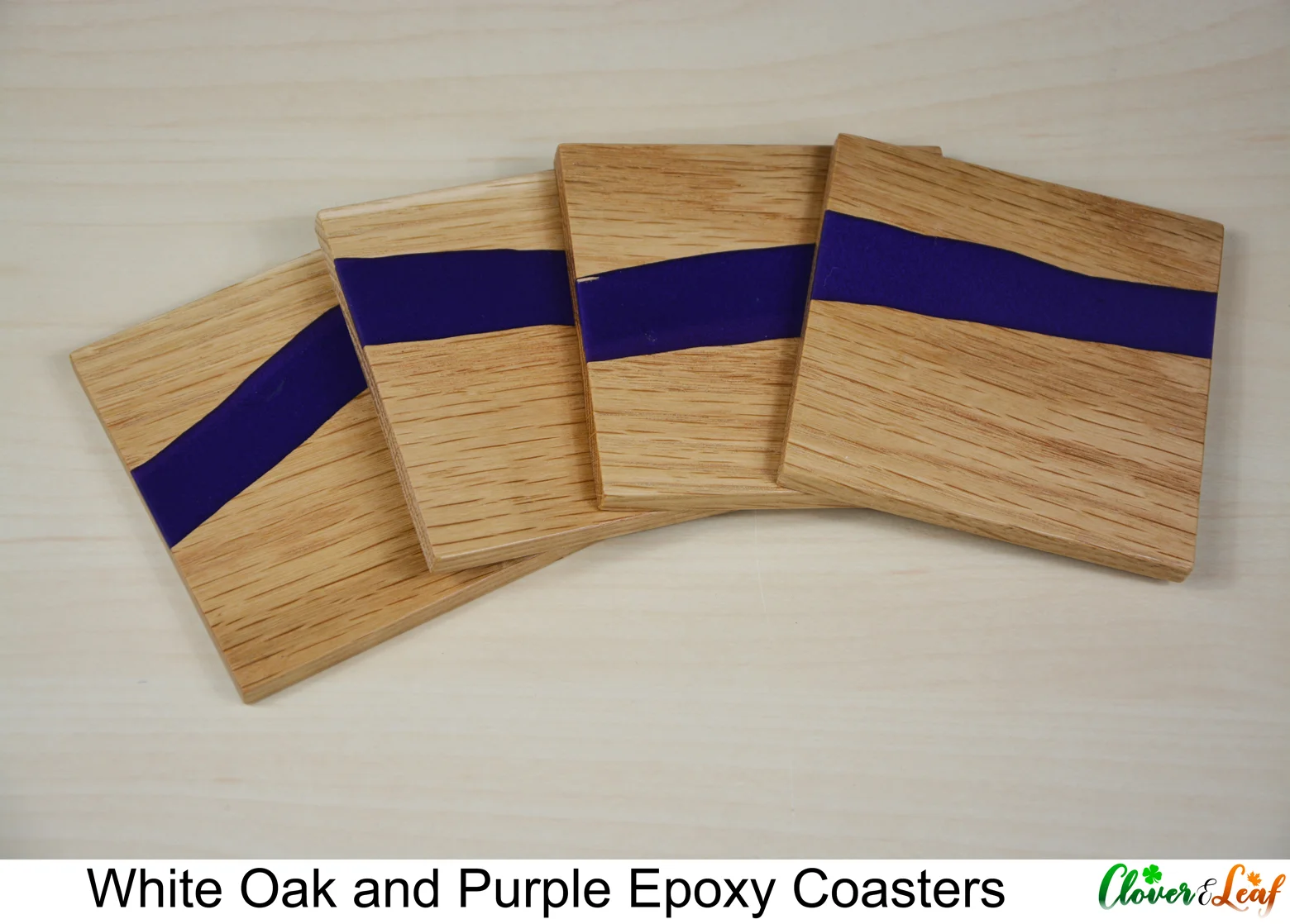 White Oak and Purple Inlay Coasters - Coasters Laid Out.jpg
