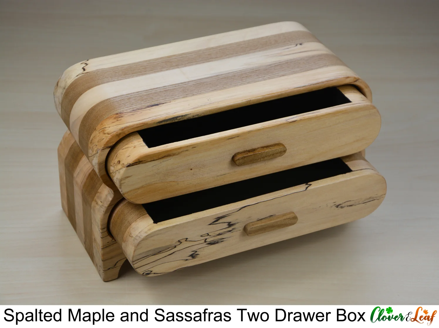 Spalted Maple and Sassafras Two Drawer Box Drawers Open.jpg