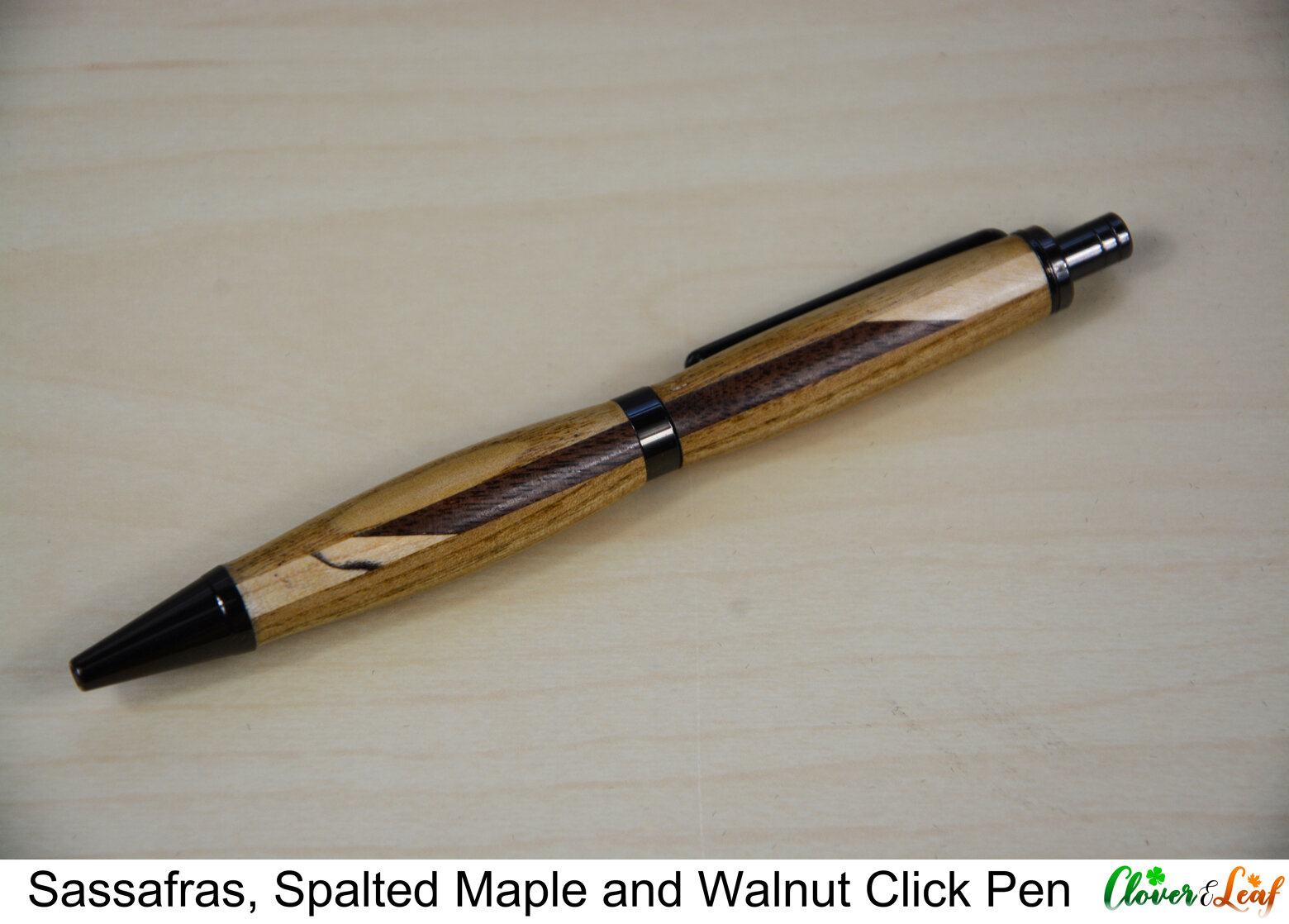 Sassafras, Spalted Maple and Walnut Click Pen Diagonal 2.jpg