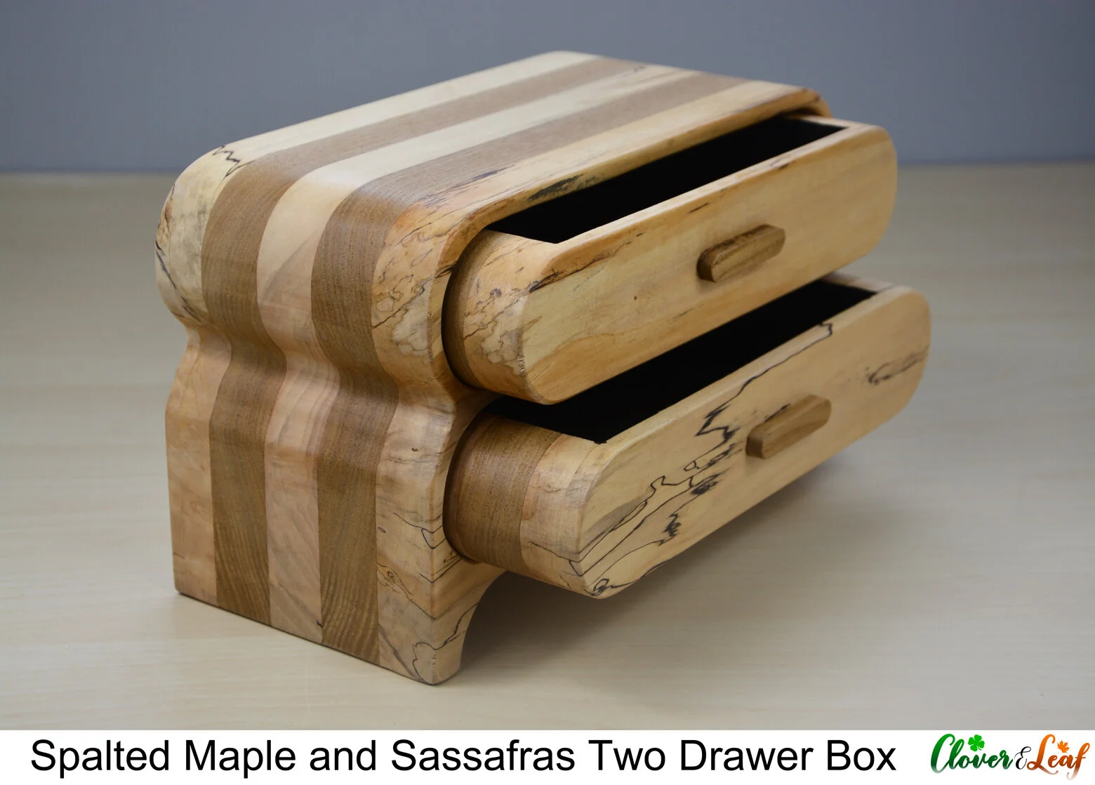 Spalted Maple and Sassafras Two Drawer Box Drawers Open 3.jpg