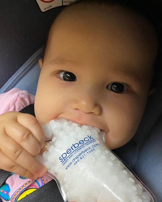 Our sweet patient shared this picture of her adorable baby using our little tooth hot/cold pack for a teether! How precious is is she??!! 😍🥰🦷 #sperbeckdental #precious #teether