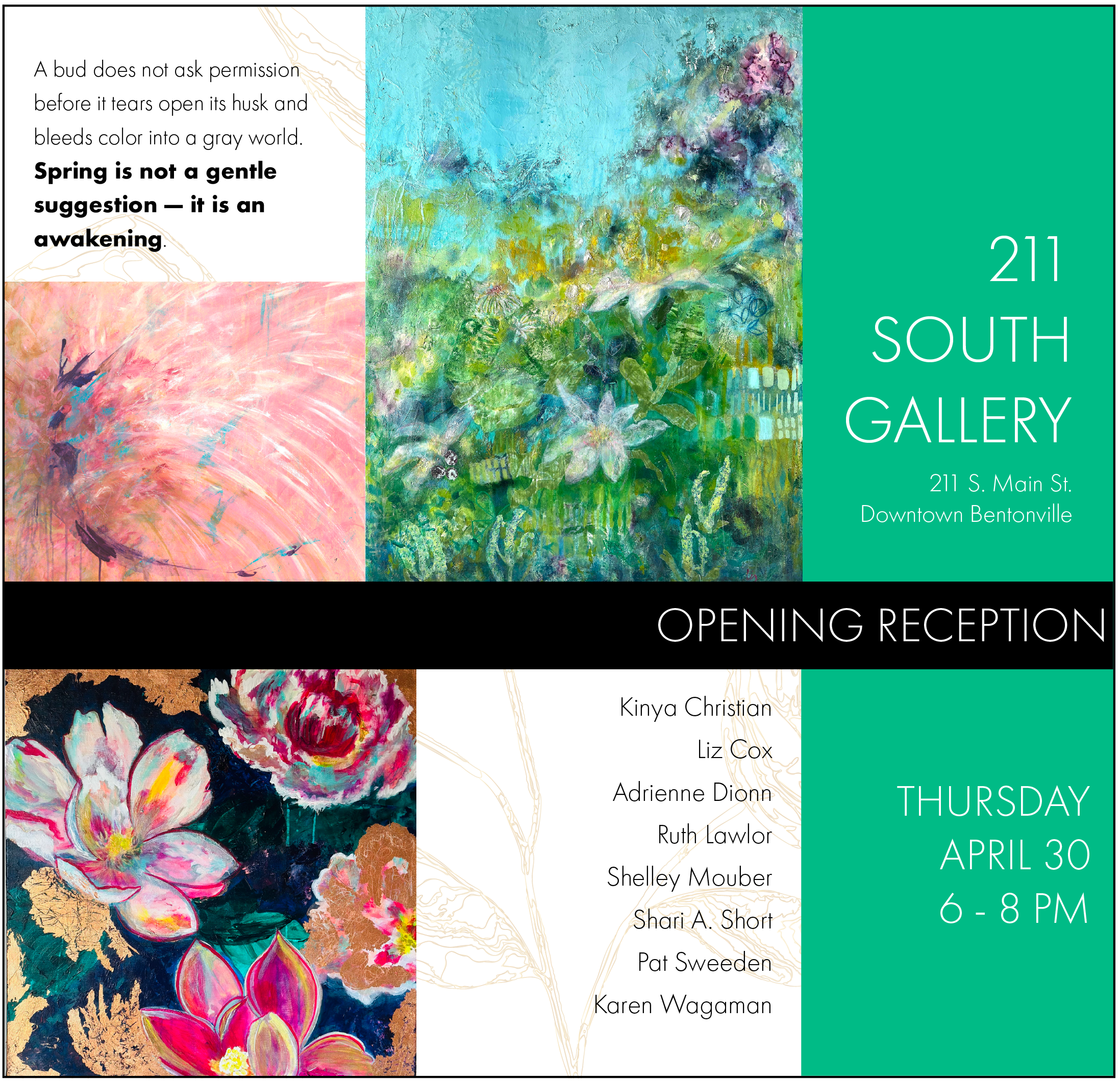 Invitation to Spring Awakening at 211 South Gallery in Bentonville, AR