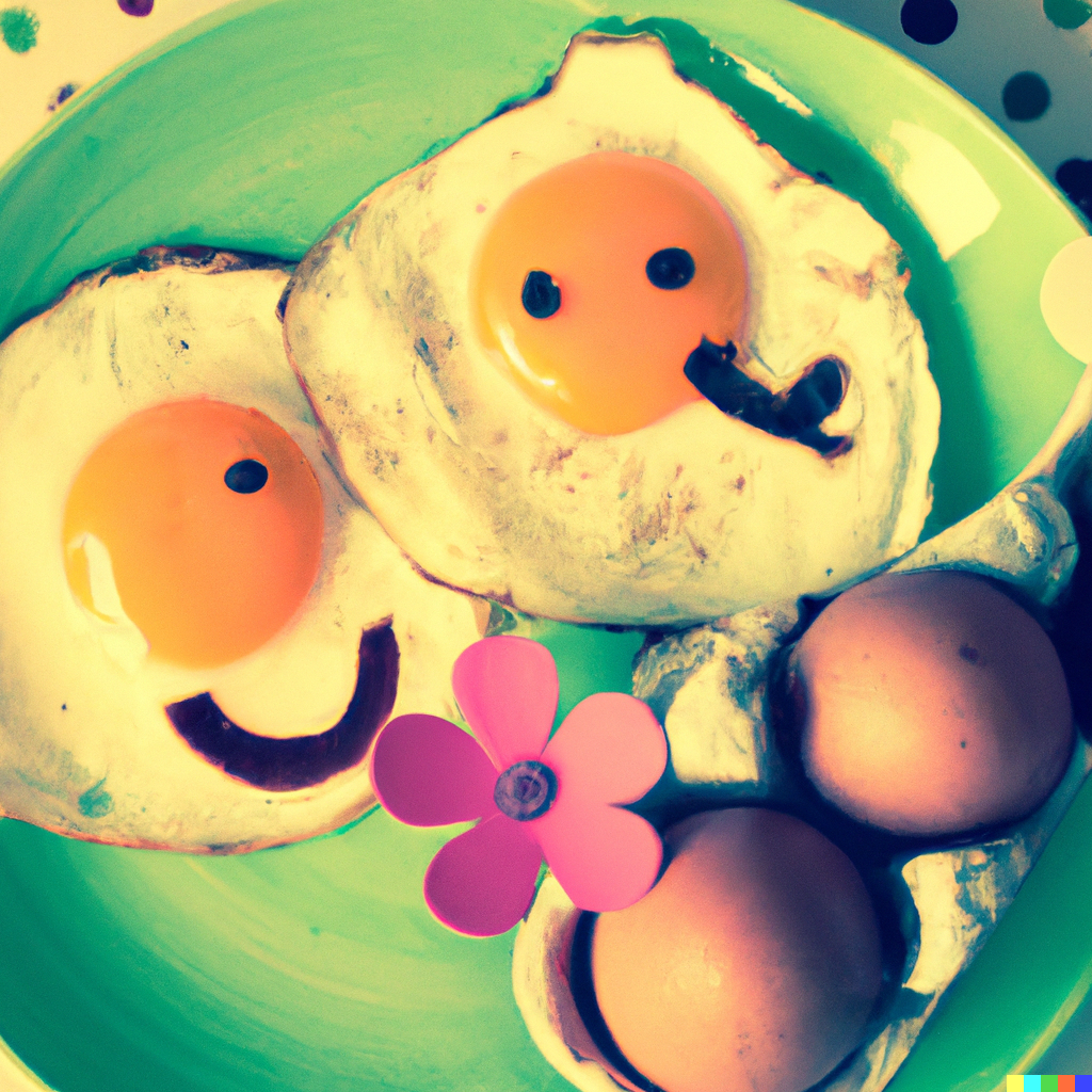 DALL·E 2022-12-23 22.59.20 - vintage photograph of ridiculous brunch with happy eggs with nice lighting.png