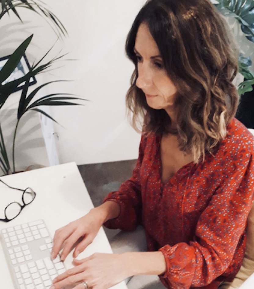 Copywriter, leanne philpott, sitting at computer