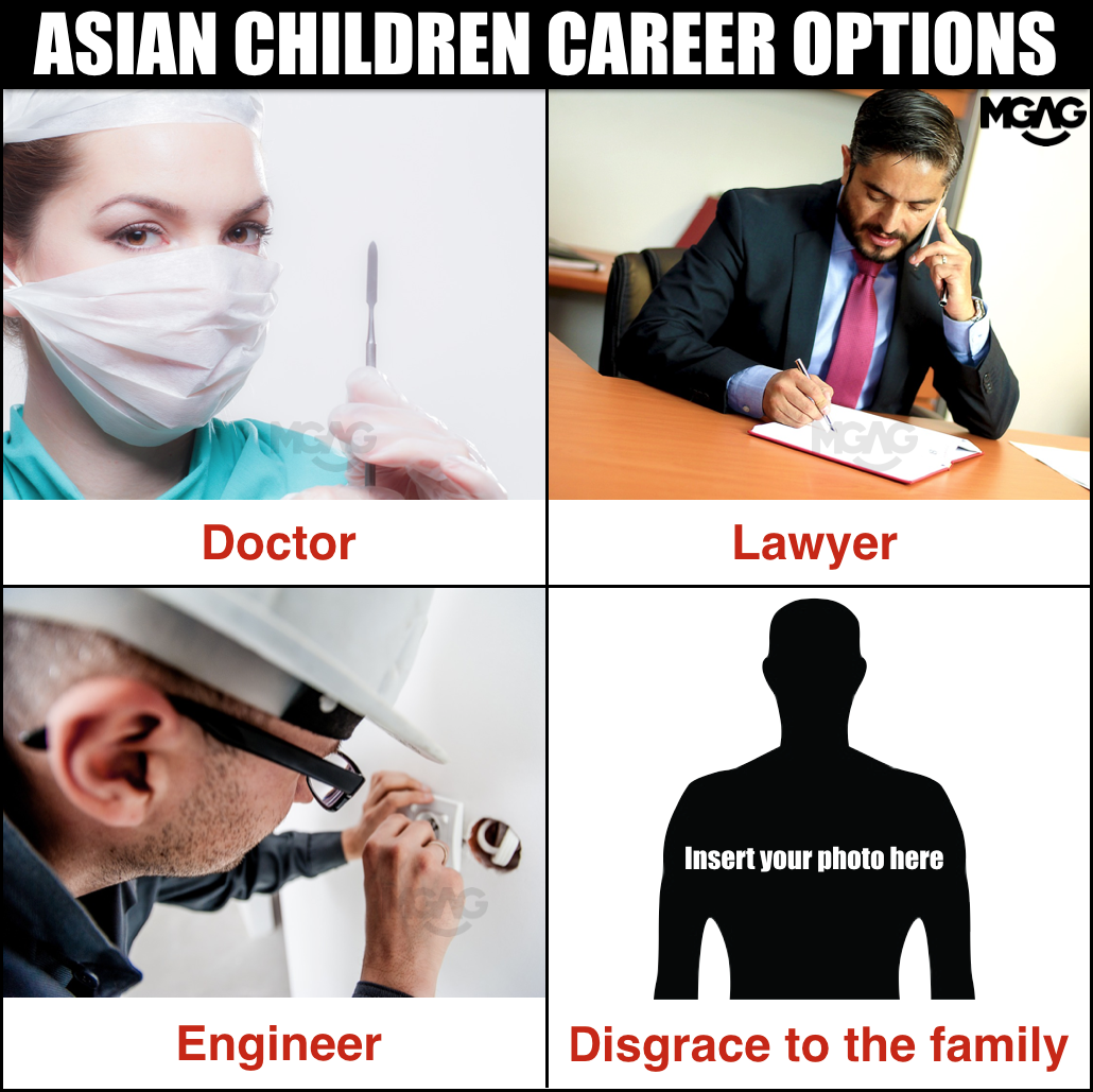 Asian children career options meme - four options are doctor, lawyer, engineer and disgrace to the family.