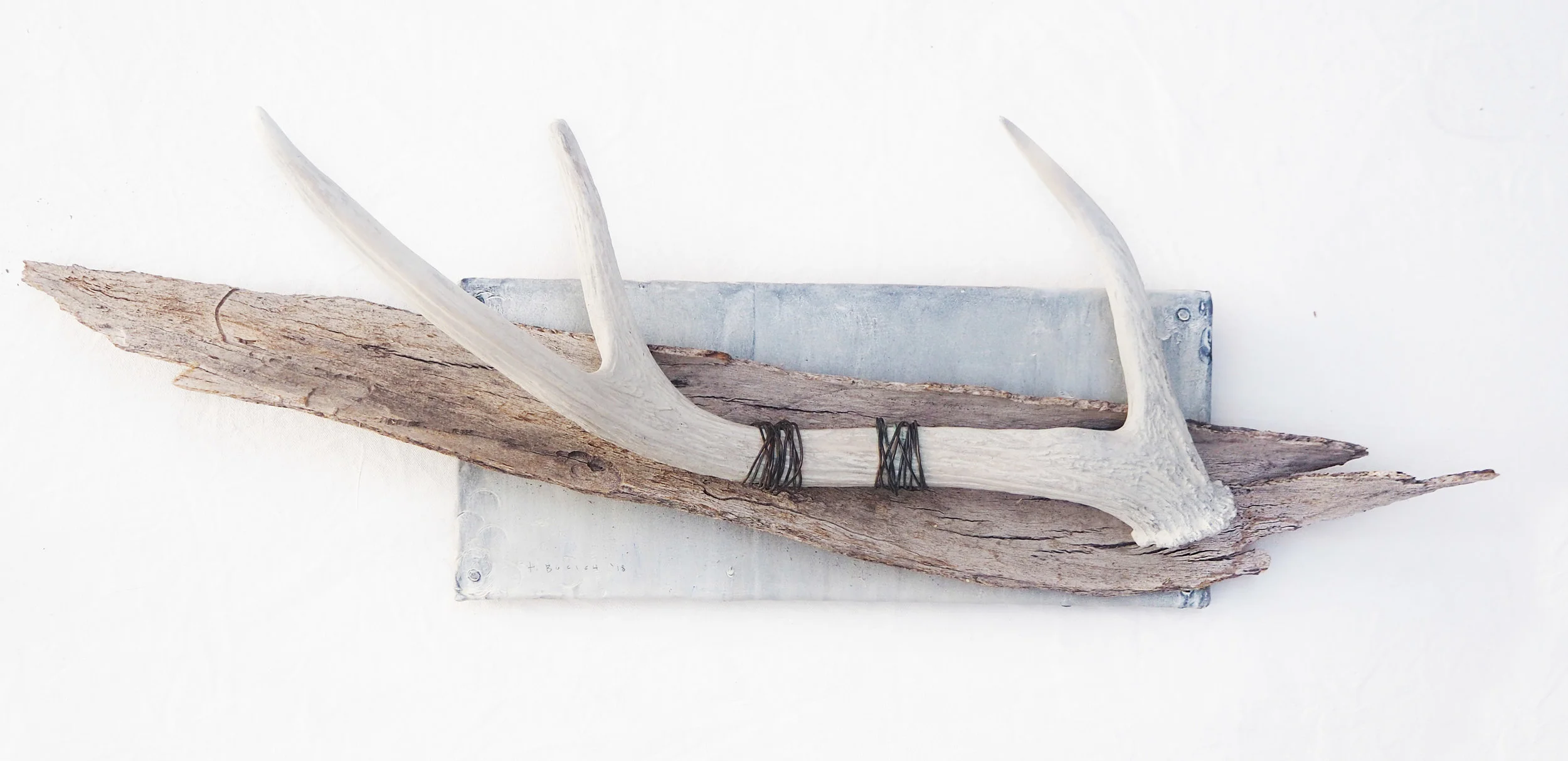 Talisman Bundle Deer Antler, Lead, Bark, White Pigment, Copper Wire SOLD