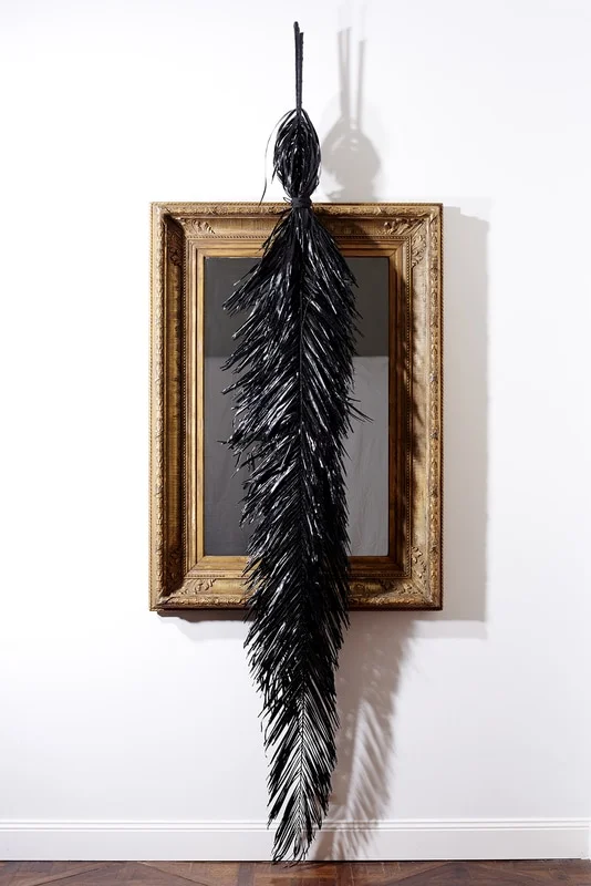 Le Droit Colonial Antique French gilt frame, Palm Fronds, Enamel, Aged Mirror 125 x 55