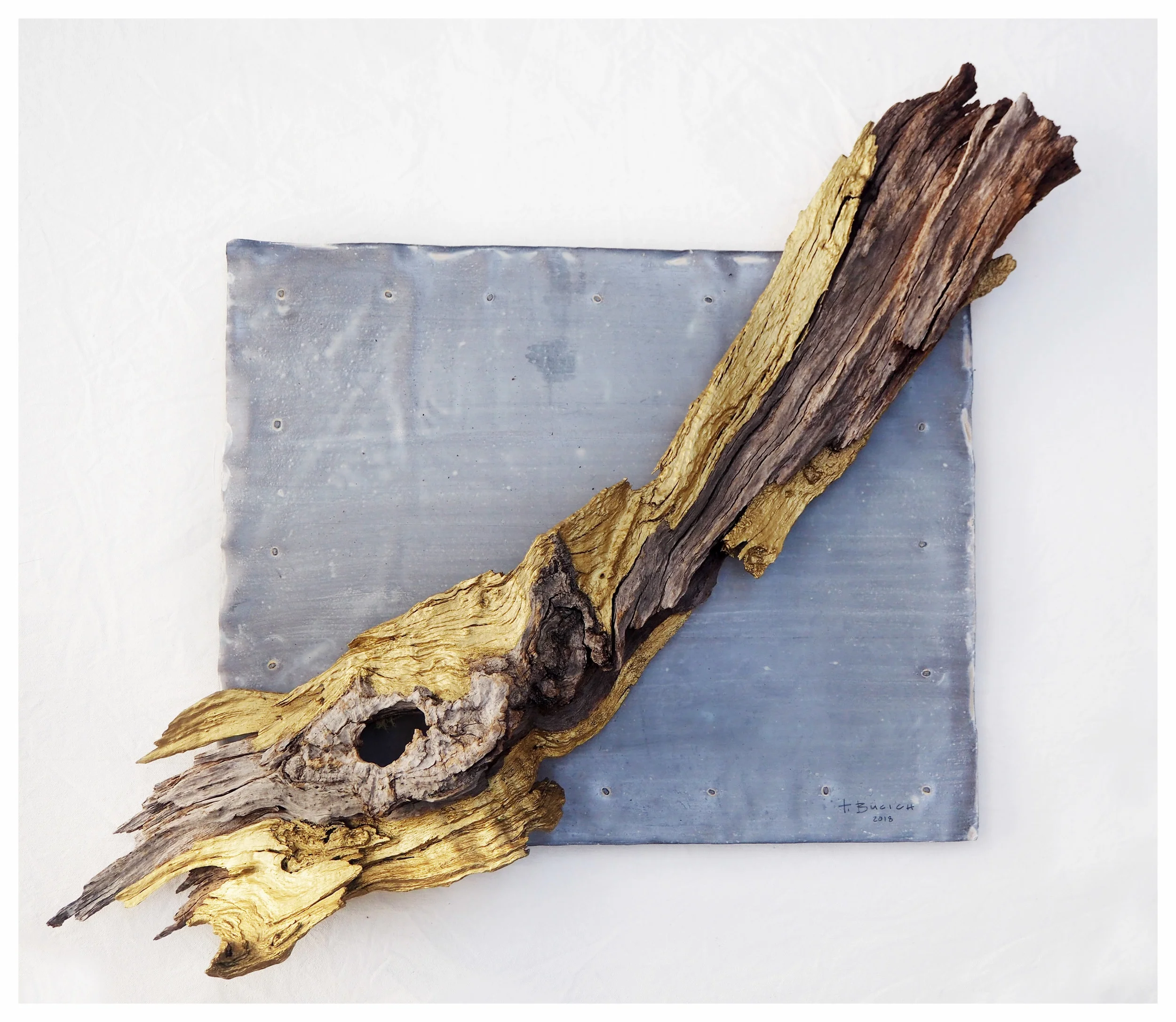 Alchemists Bed Reclaimed Wood, Lead, Gold Pigment SOLD