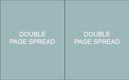 Two pages of a publication, both labeled 'DOUBLE PAGE SPREAD' on light blue backgrounds.