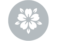 Black floral pattern within a gray circle