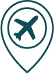 Icon of an airplane inside a location pin