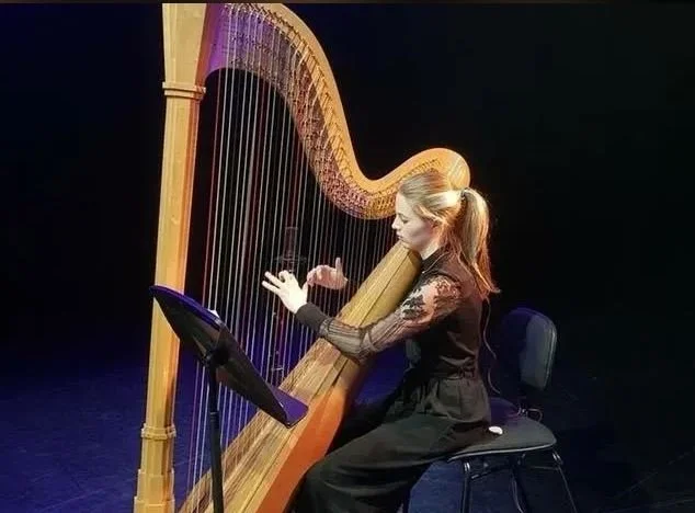 Sarah's harp music in Melbourne is.JPG