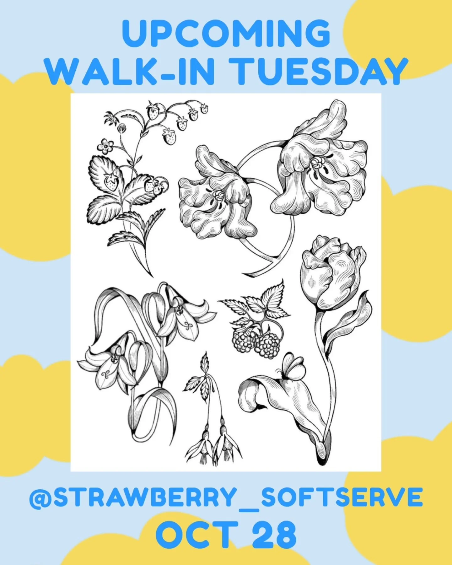 Next up for Walk-in Tuesday: @strawberry_softserve - Oct 28! 
.
👉 we host walk-ins every Tuesday with a different artist each week.
.
.
#tattoo #vancouvertattoo #vancouverart #yvr #vancouvertattooartist #tattooflash