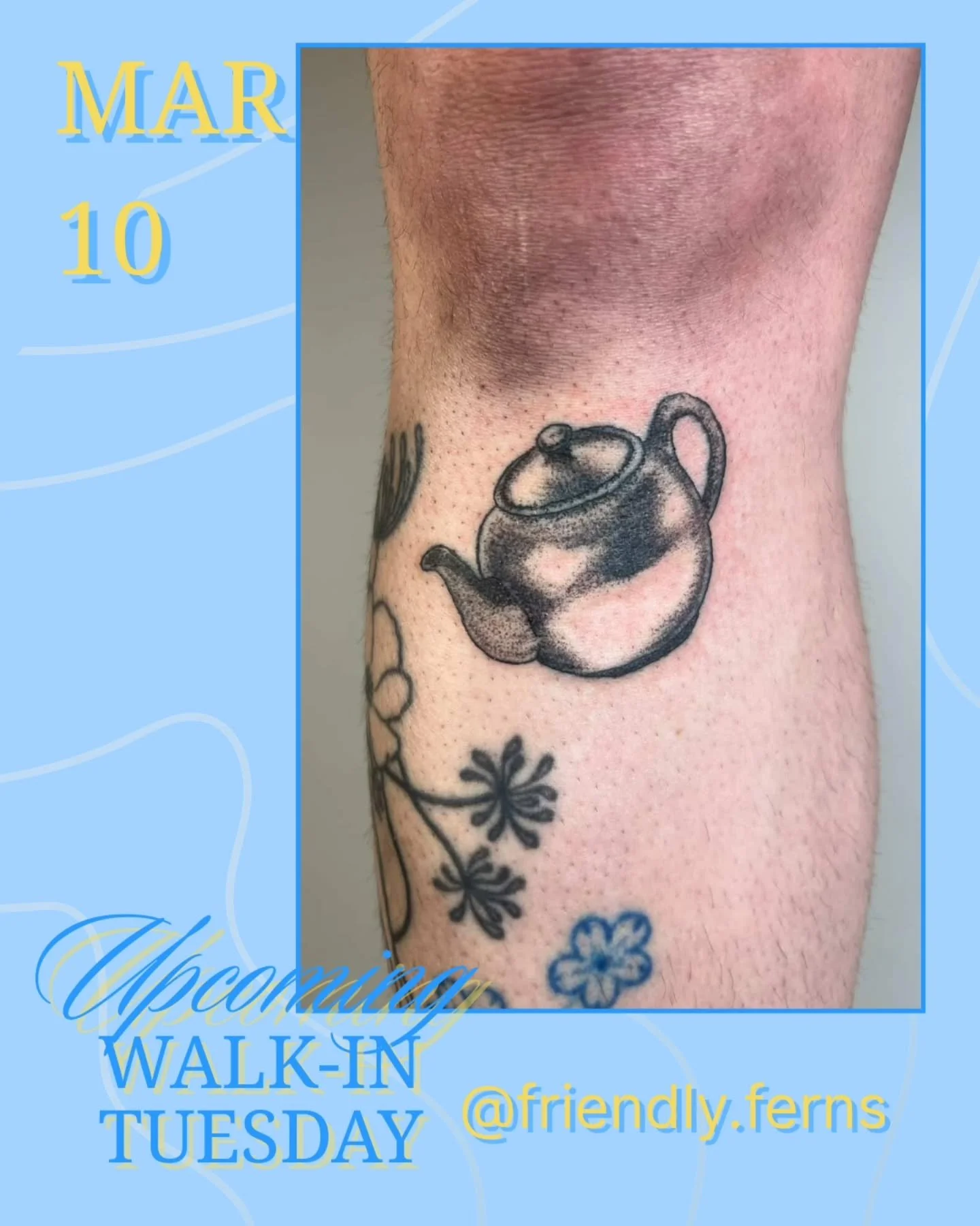 Next up for Walk-in Tuesday: @friendly.ferns Mar 10! 
Flash deal on next slide: all individually, $100, 2 for $150, 3 for $175! 
12pm - 5:30pm
.
👉 we host walk-ins every Tuesday with a different artist each week! 
📌 Upcoming Event: Spring Equinox D
