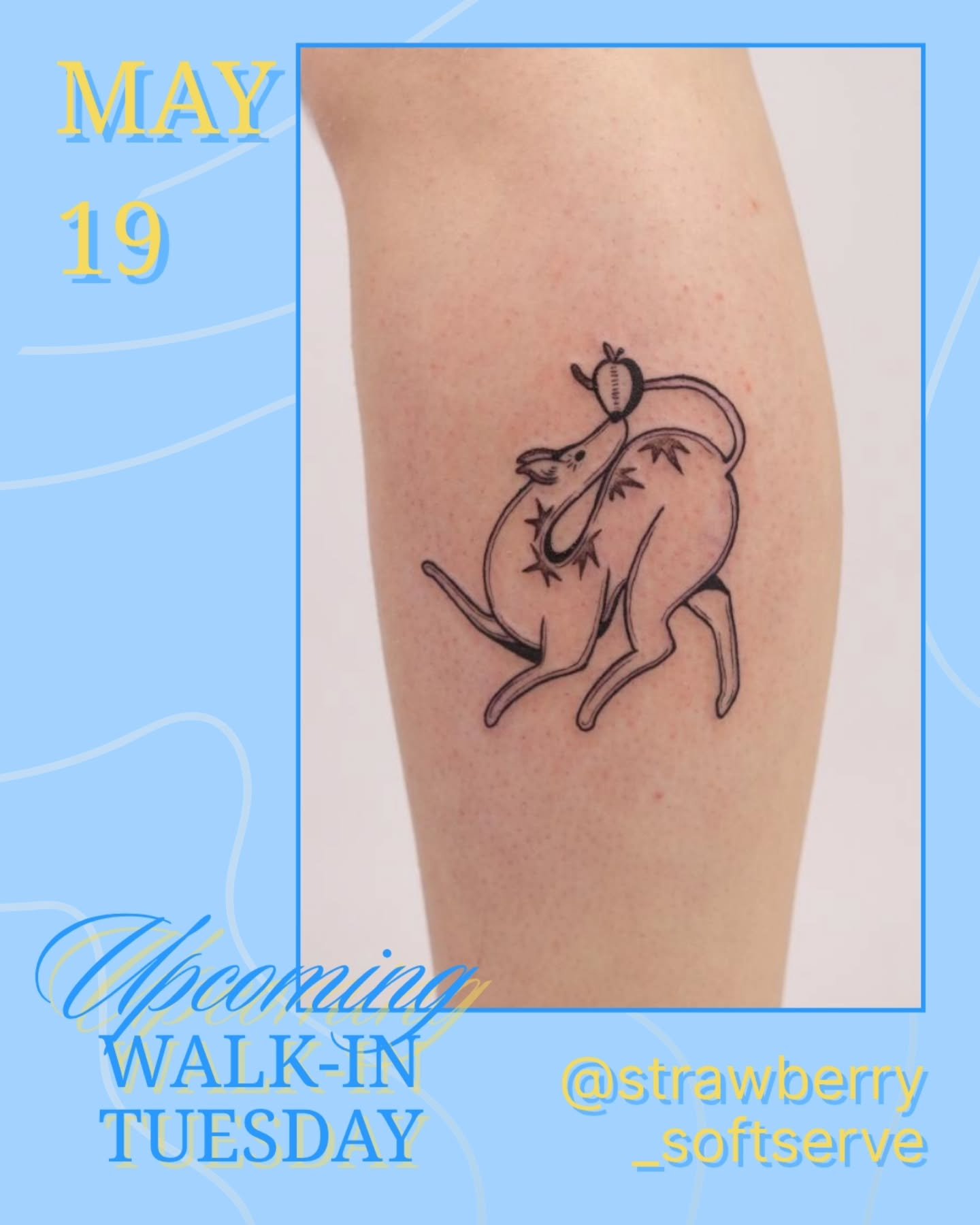 @strawberry_softserve will be taking walk-ins tomorrow: 3 - 8pm! 
.
👉 we host walk-ins every Tuesday with a different artist each week! 
.
.
#tattoo #vancouvertattoo #vancouverart #yvr #tattooflash