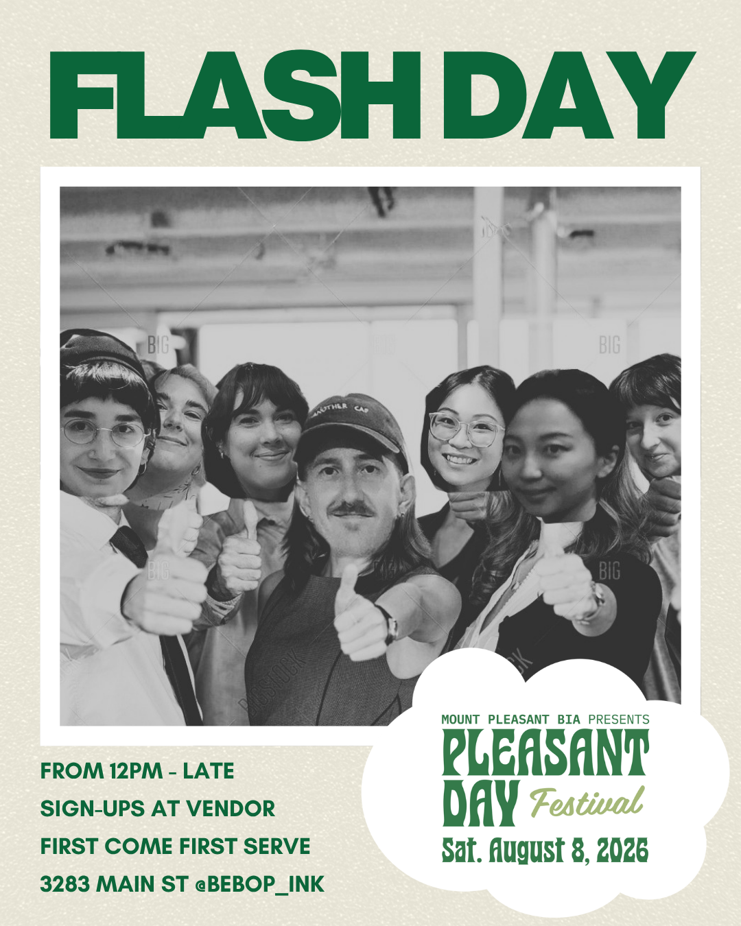 Pleasant Day Festival Flash Day at Bebop Ink, Vancouver BC, Mount Pleasant