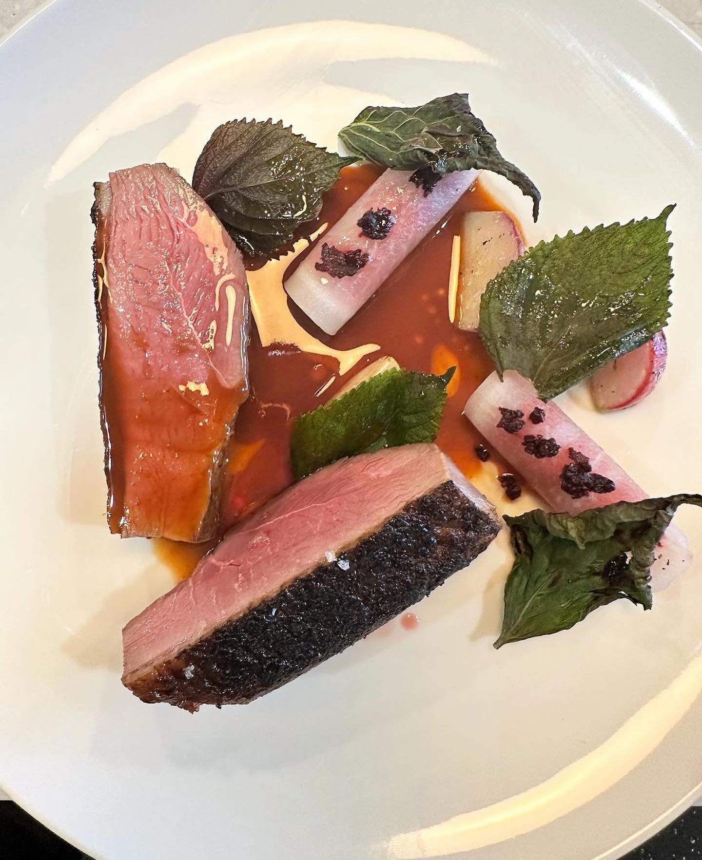 A new addition to the a la carte menu. Duck breast, daikon, fermented strawberry jus, mountain pepperberry. Stay tuned for a big announcement coming this weekend&hellip;..