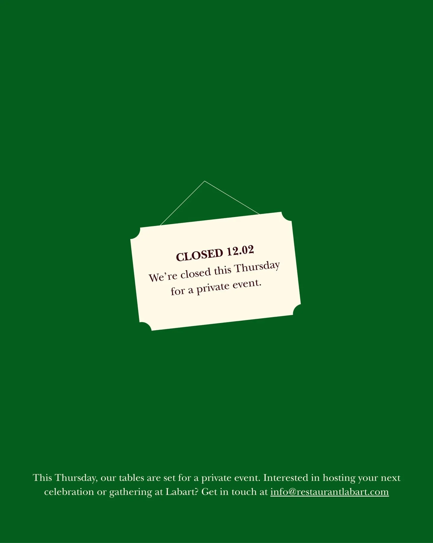 Private event enquiries are starting to roll in for the year. If you&rsquo;re planning a celebration or gathering at Labart, we&rsquo;d love to hear from you. Get in touch via info@restaurantlabart.com.
