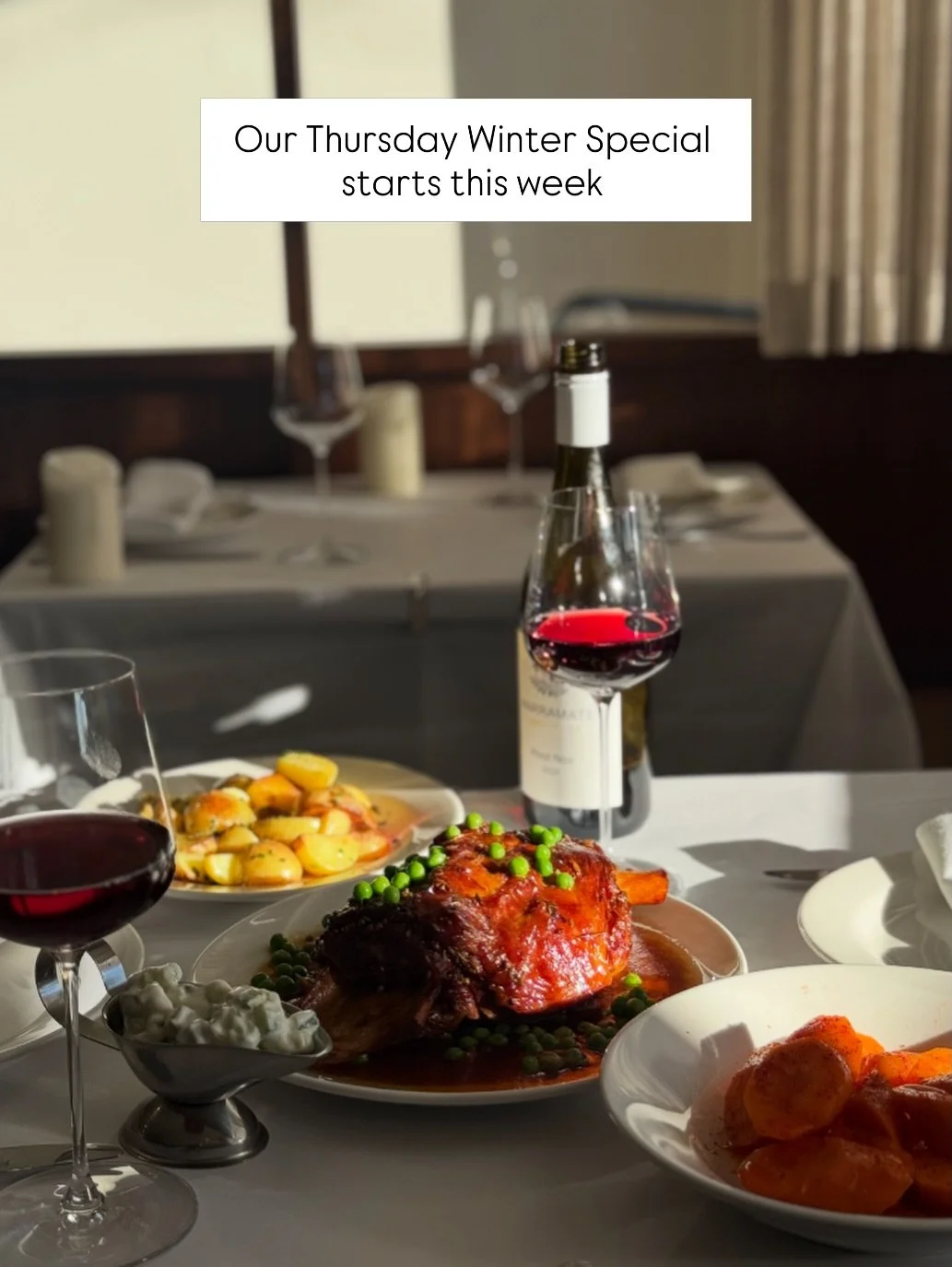 The temperature is dropping so we&rsquo;re bringing you a Thursday winter warmer. Slow cooked lamb shoulder with sides of:
- Baked potatoes with parmesan &amp; rosemary
- Roasted carrots &amp; peas glazed in honey
- Labart winter salad
Just $75 to sh