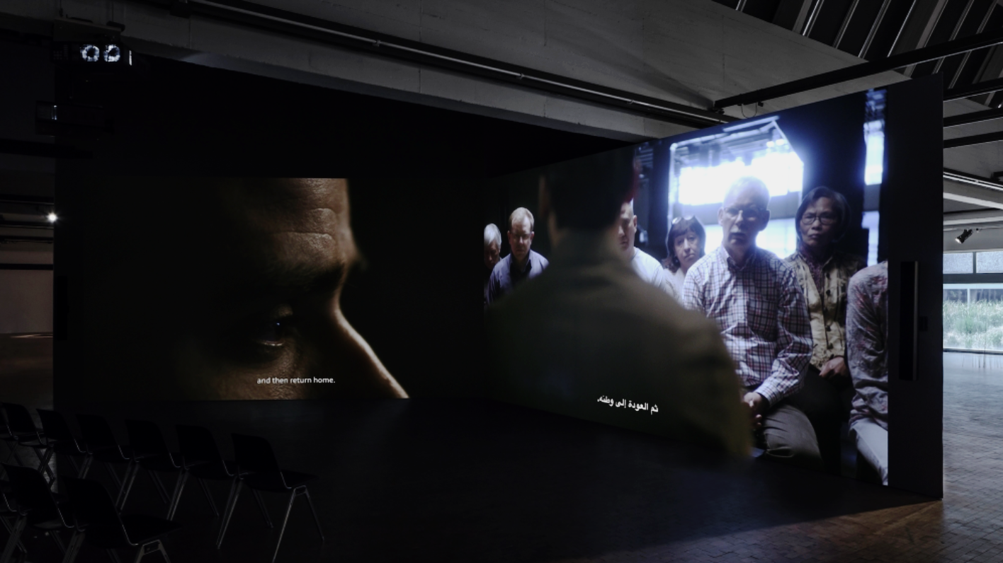 Mario Pfeifer's Again / Noch einmal (2018), a two-channel video installation commissioned for the Biennale, examines one of Germany's recent wounds, writes Jayawardane [Courtesy of Mario Pfeifer/ photo: Timo Ohler]