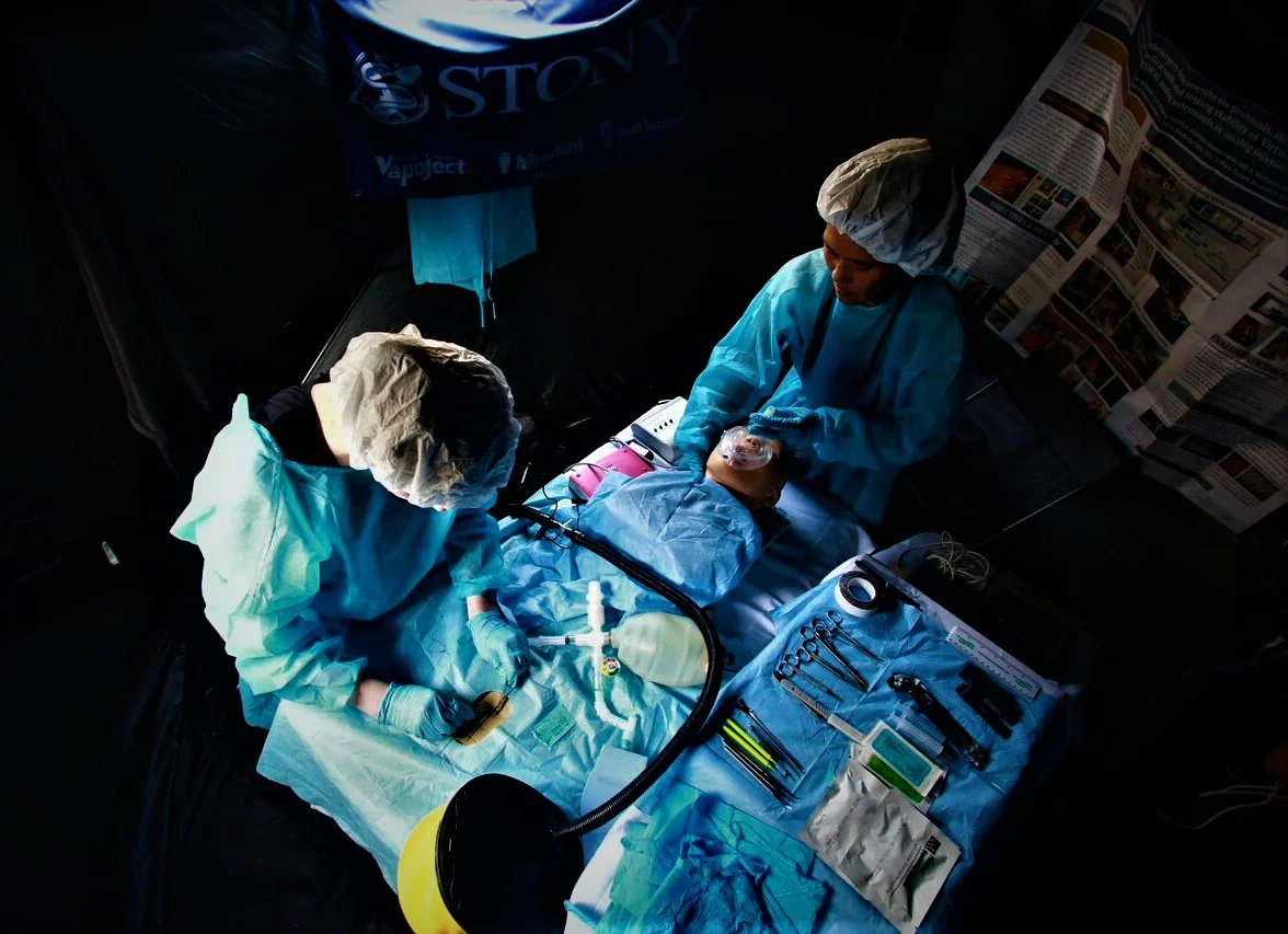 Crew learning basic surgical skills during a simulation medical emergency in the simulation mission