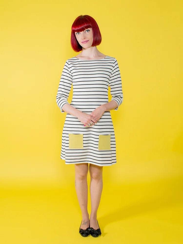 off white jersey dress The Carley Off White Dress – Made in USA Jersey T-Shirt Dress with Lace Hem L/XL main image 1