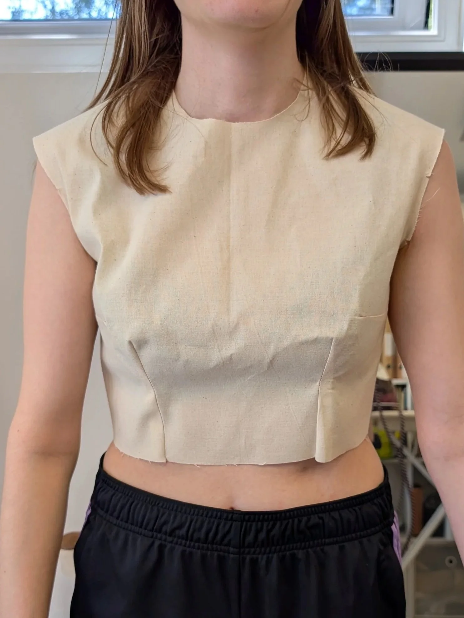 1. The bodice toile in calico without any fit amends