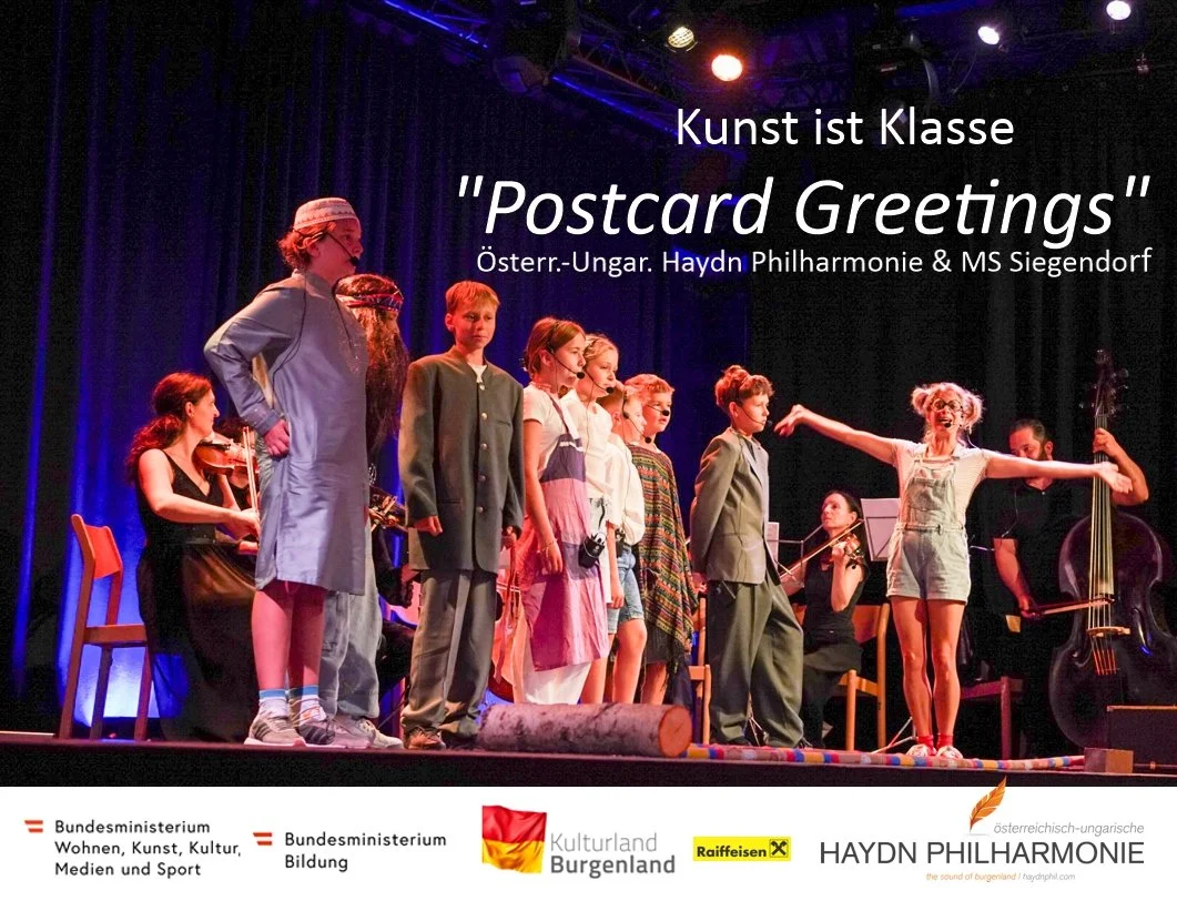   Do., 04.09.25, 10:30 Uhr   Oslip , Cselley Mühle   Mitmachkonzert zum Schulanfang    POSTCARD GREETINGS  Schulkonzertprojekt in Gedenken an Jenö Takács (1902-2005)   Esther Planton  Moderation  Schülerinnen &amp; Schüler der MS Siegendorf   Géza Rh
