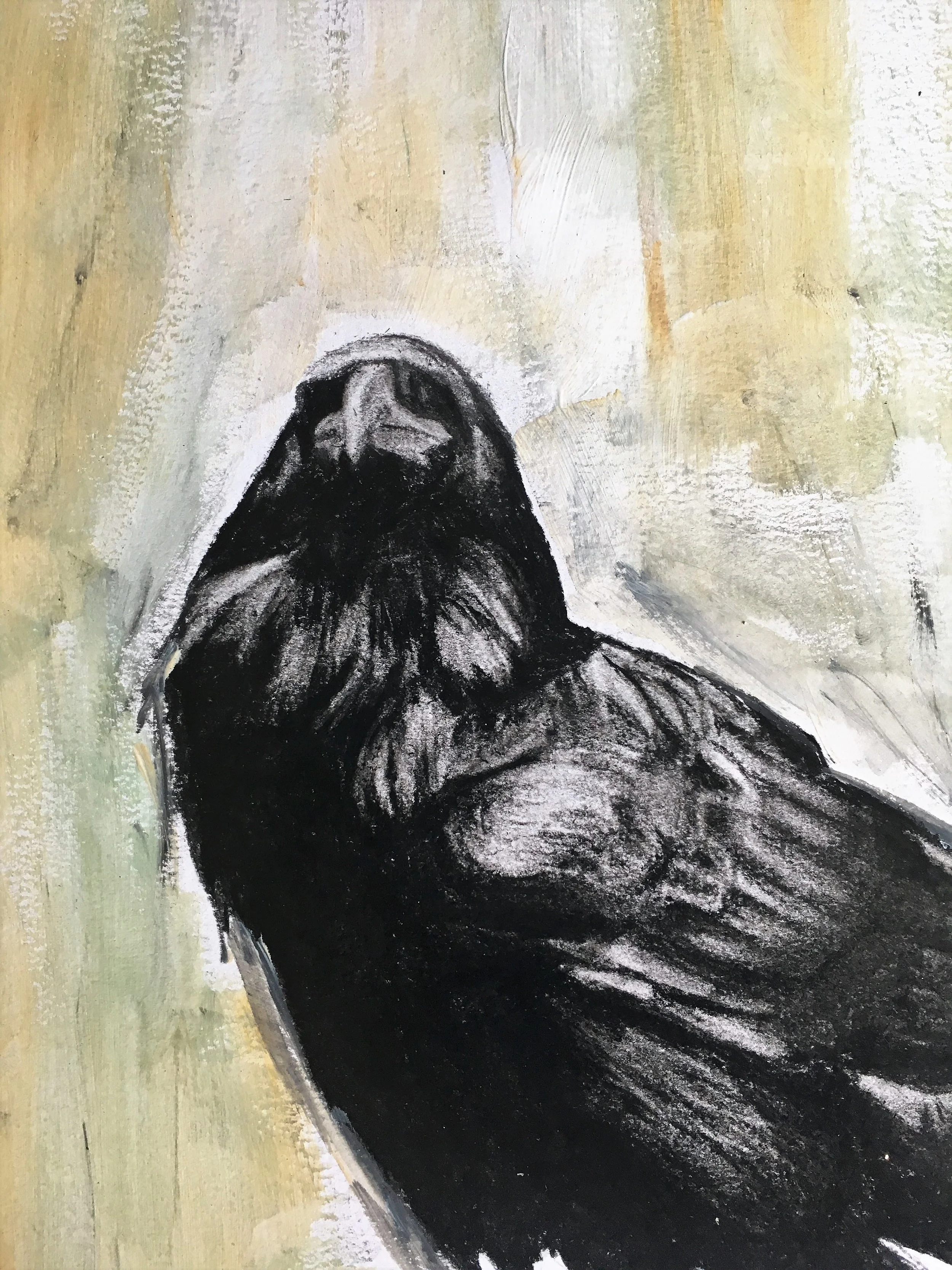 crow mixed media painting drawing flo lee