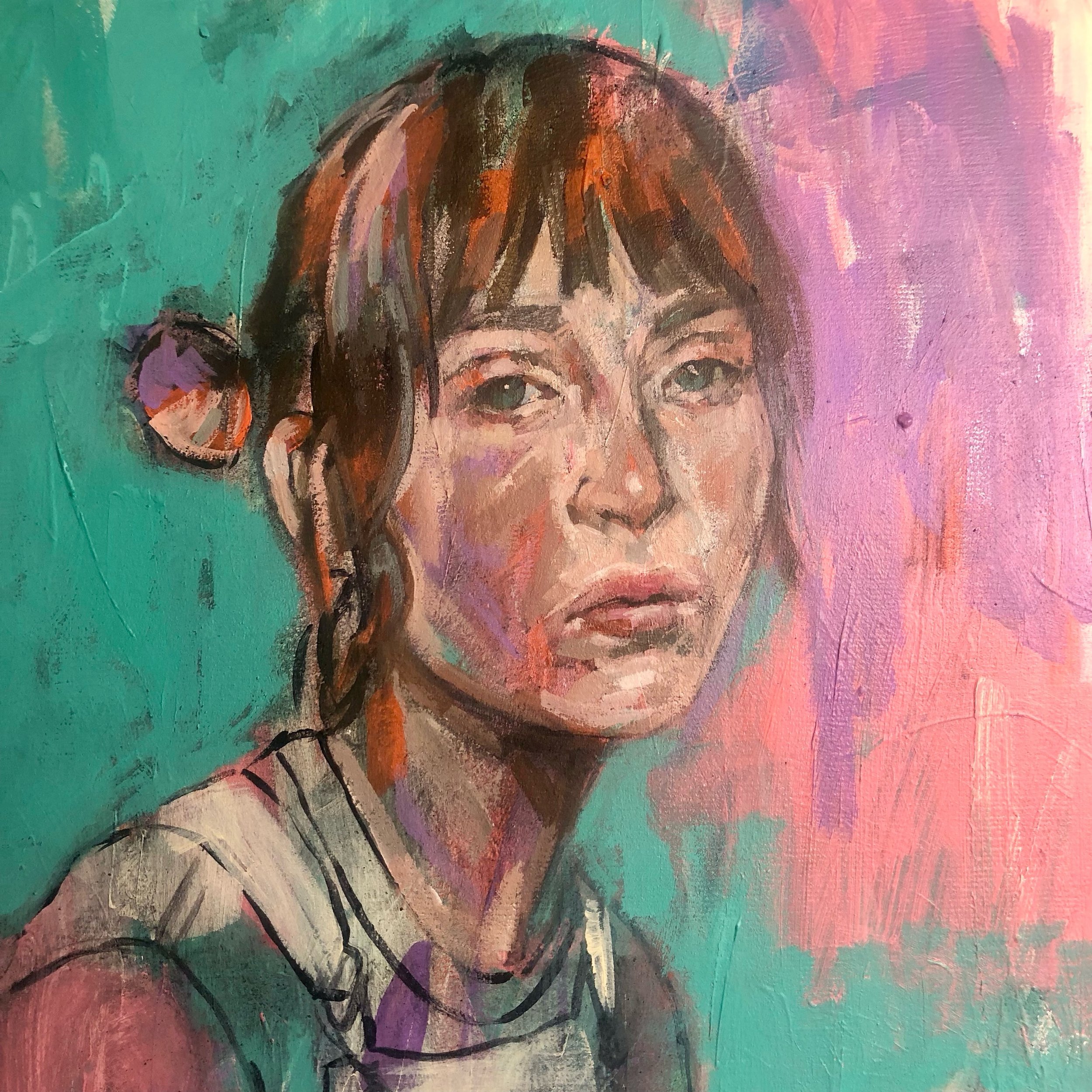 A work in progress&hellip;.. first time in a long time that I&rsquo;ve painted a portrait over a surface I&rsquo;ve previously painted on&hellip;. It does perform differently.
This isn&rsquo;t the whole composition, but it&rsquo;s the most finished p