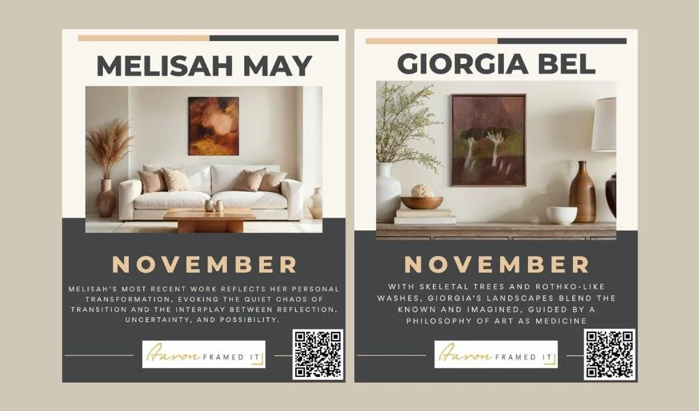 📢✨Exciting news for art Enthusiasts!! We are excited to invite you to view not one, but TWO phenomenal Newcastle artists for ONE sensational exhibition, currently showing in November, at our Aaron Framed It Gallery.
🎨MEET THE ARTISTS:

@giorgiabela