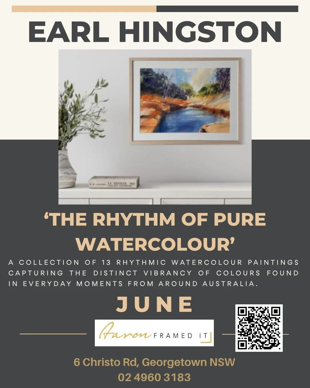 🎉🎉 This June, Aaron Framed It Gallery is proud to present a special exhibition of original watercolours by acclaimed Central Coast artist Earl Hingston.🎉🎉
🎨 Known for his confident brushwork, vibrant colour, and expressive interpretation of the 