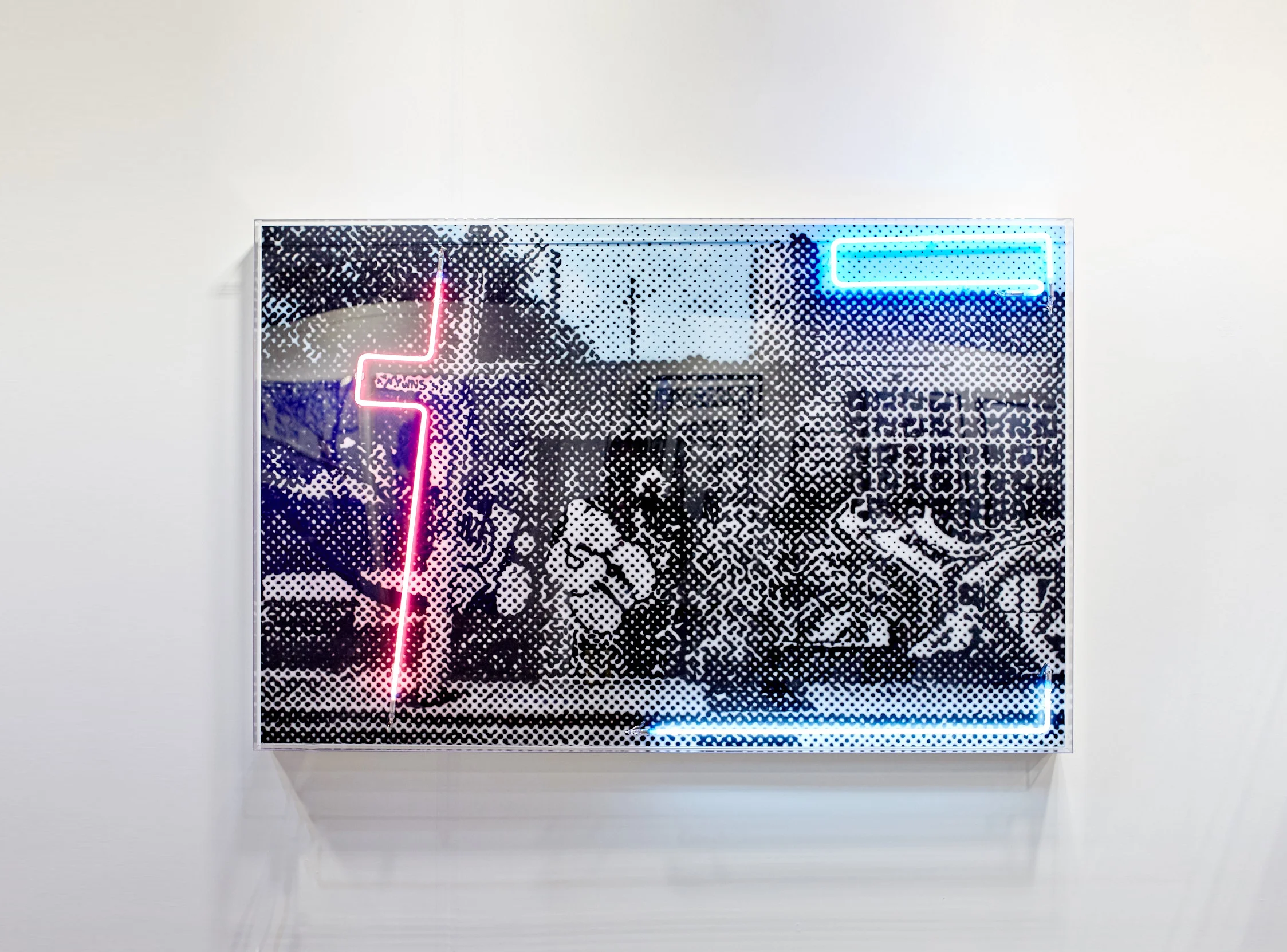 Gwynne street Airbrush acrylic polymer and neon on dibond, acrylic frame 110x170cm
